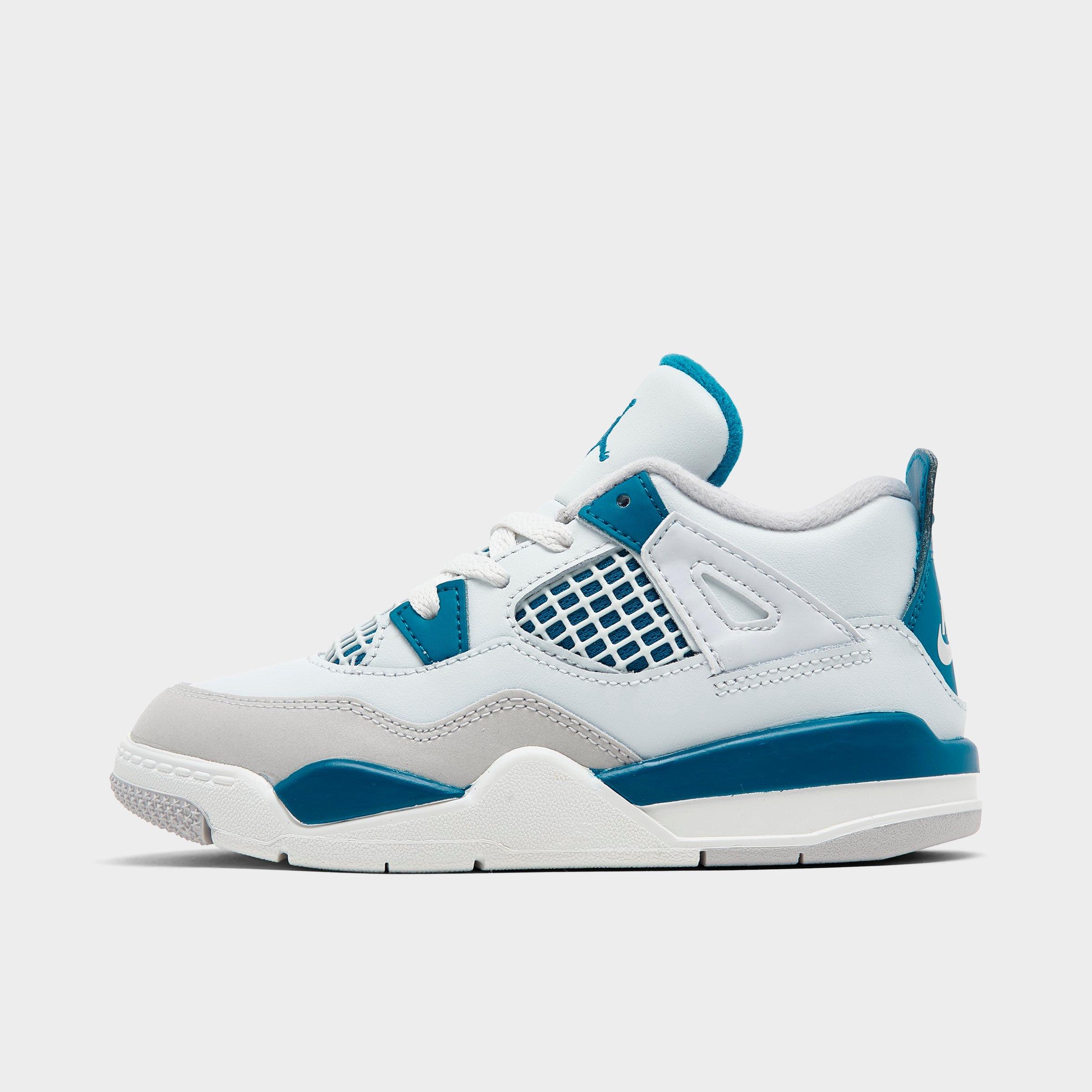 Shop Nike Jordan Kids' Toddler Air Retro 4 Basketball Shoes In Off White/military Blue/neutral Grey