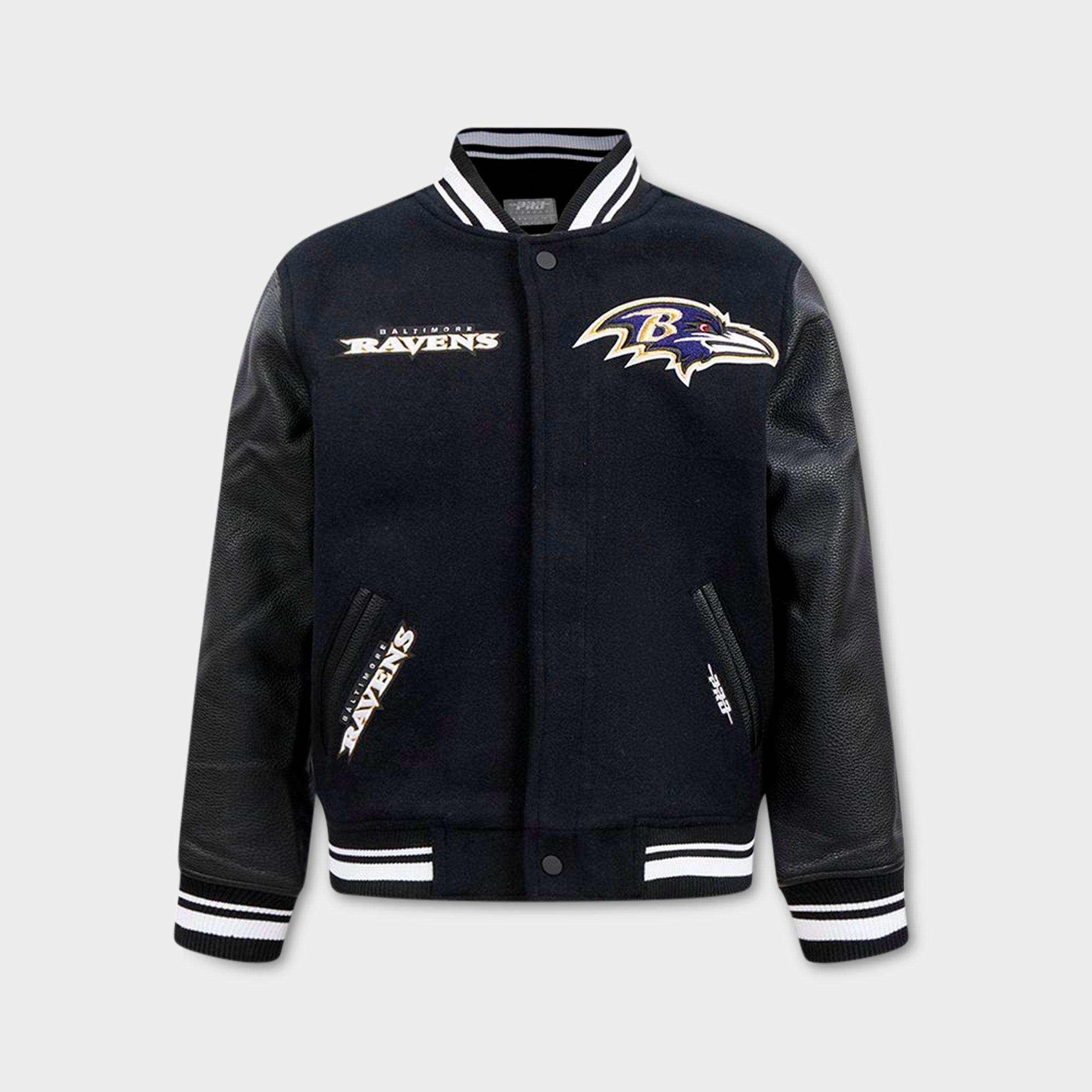 Pro Standard Big Kids Baltimore Ravens NFL Retro Classic Rib Wool Varsity Jacket in Black Size: Small