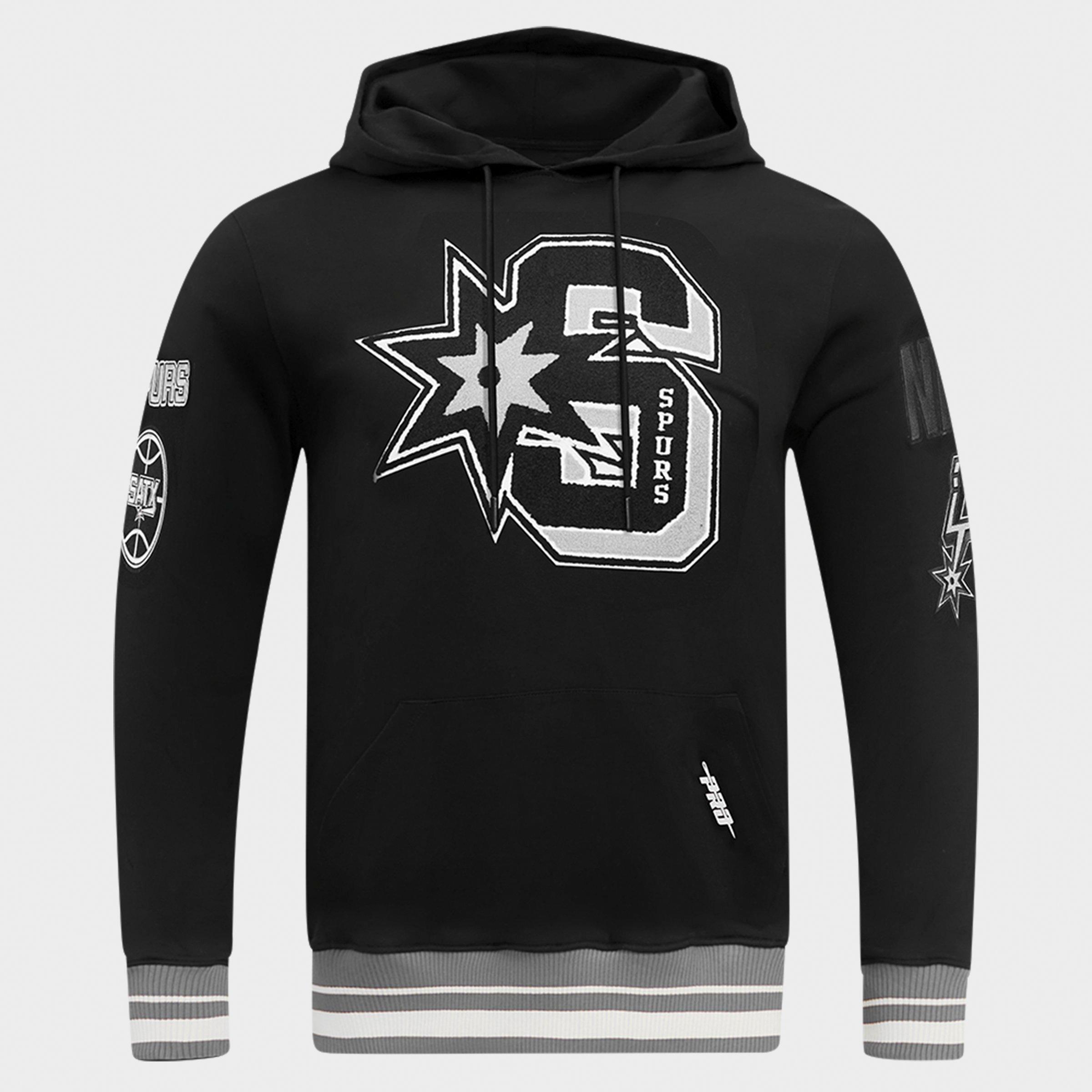 Pro Standard Men's San Antonio Spurs NBA Mashup Fleece Pullover Hoodie in Black/Grey Size: Large