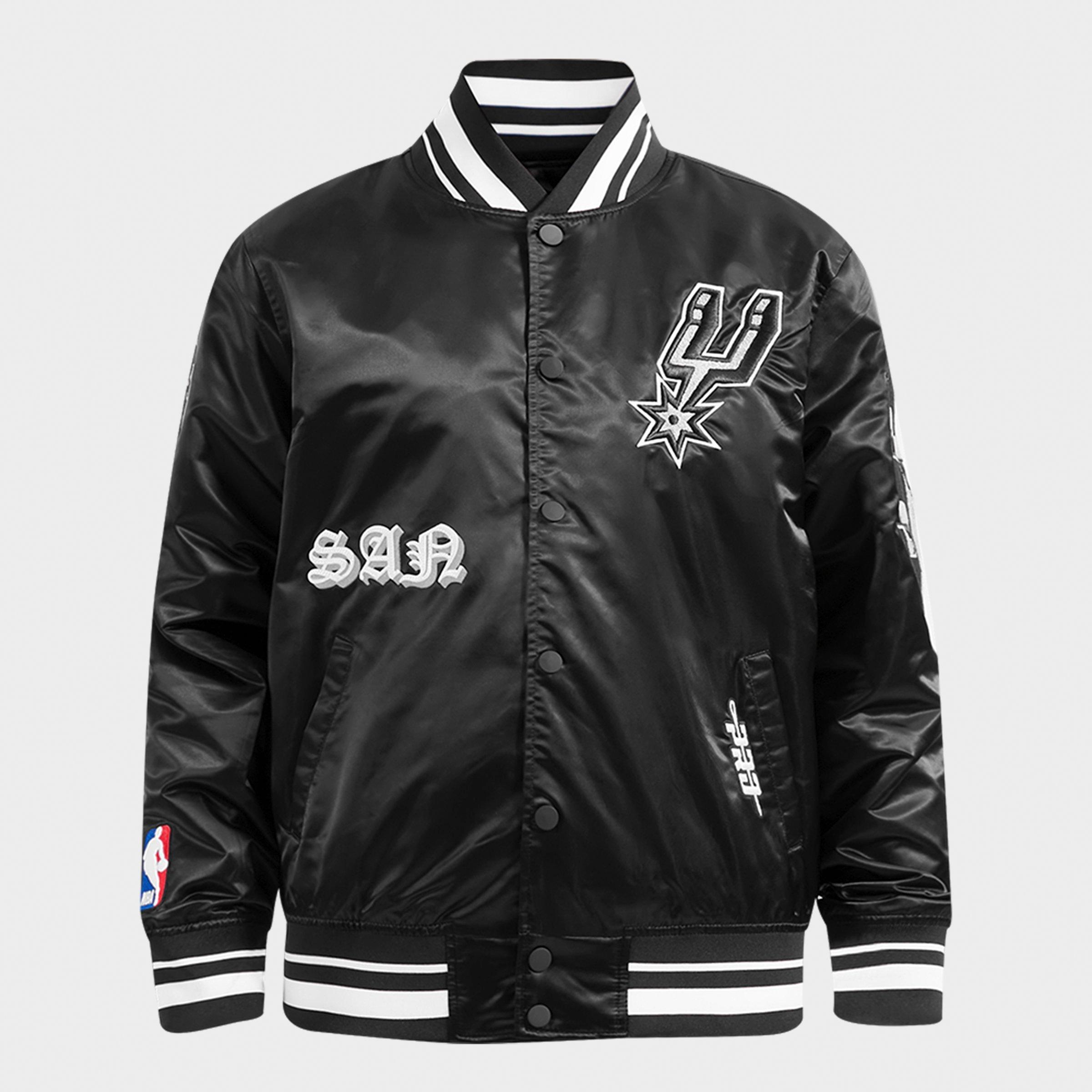 Pro Standard Men's San Antonio Spurs NBA Old English Satin Jacket in Black Size: 2XL