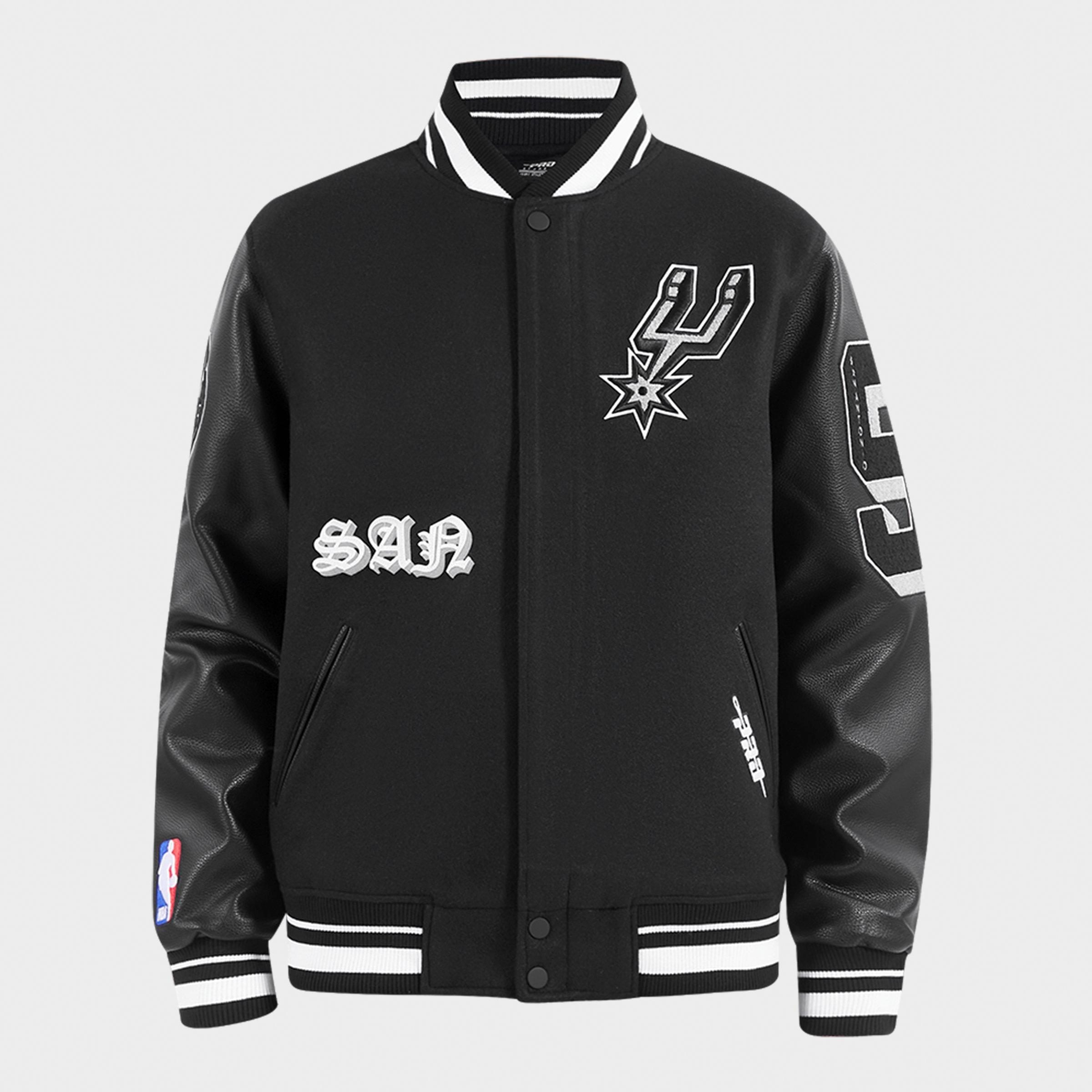 Pro Standard Men's San Antonio Spurs NBA Old English Wool Varsity Jacket in Black Size: XL