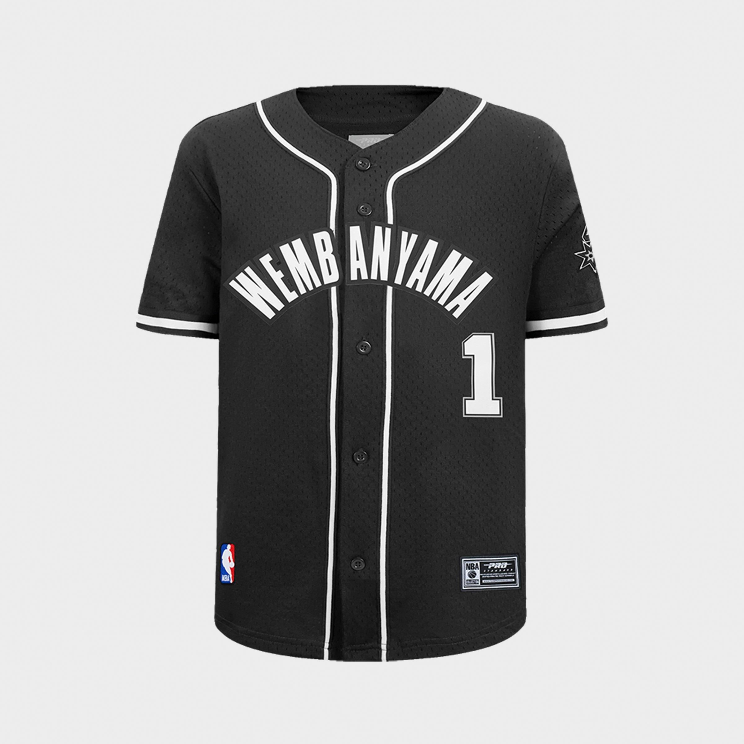 Pro Standard Big Kids San Antonio Spurs NBA Wembanyama Mesh Button Down T-Shirt in Black Size: XL