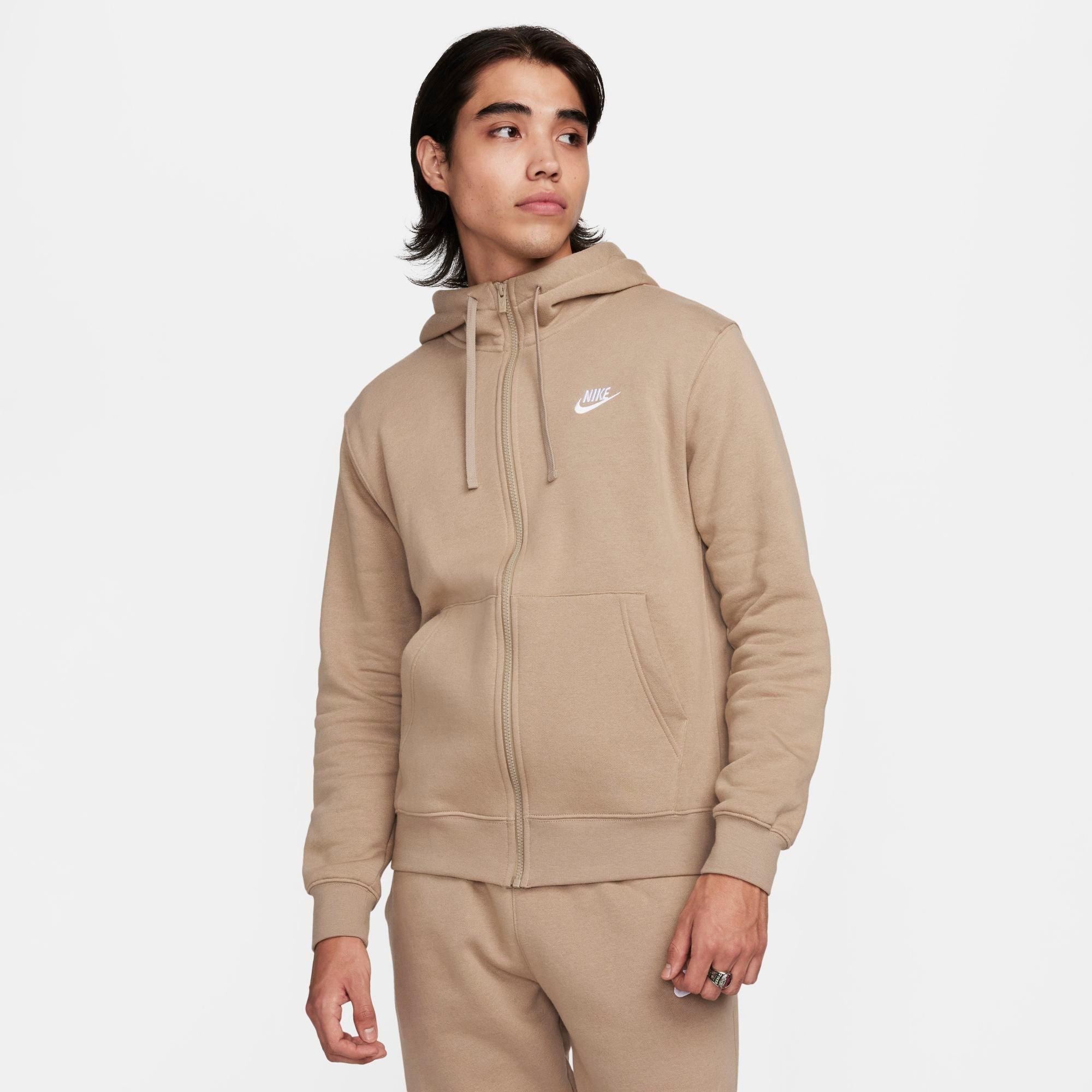 Nike Men's Sportswear Club Fleece Full-Zip Hoodie in Khaki/White Size: 2XS