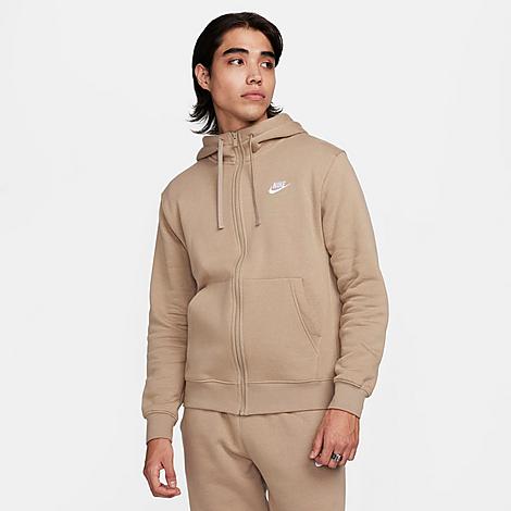 Shop Nike Sportswear Club Fleece Full-zip Hoodie In Khaki/khaki/white