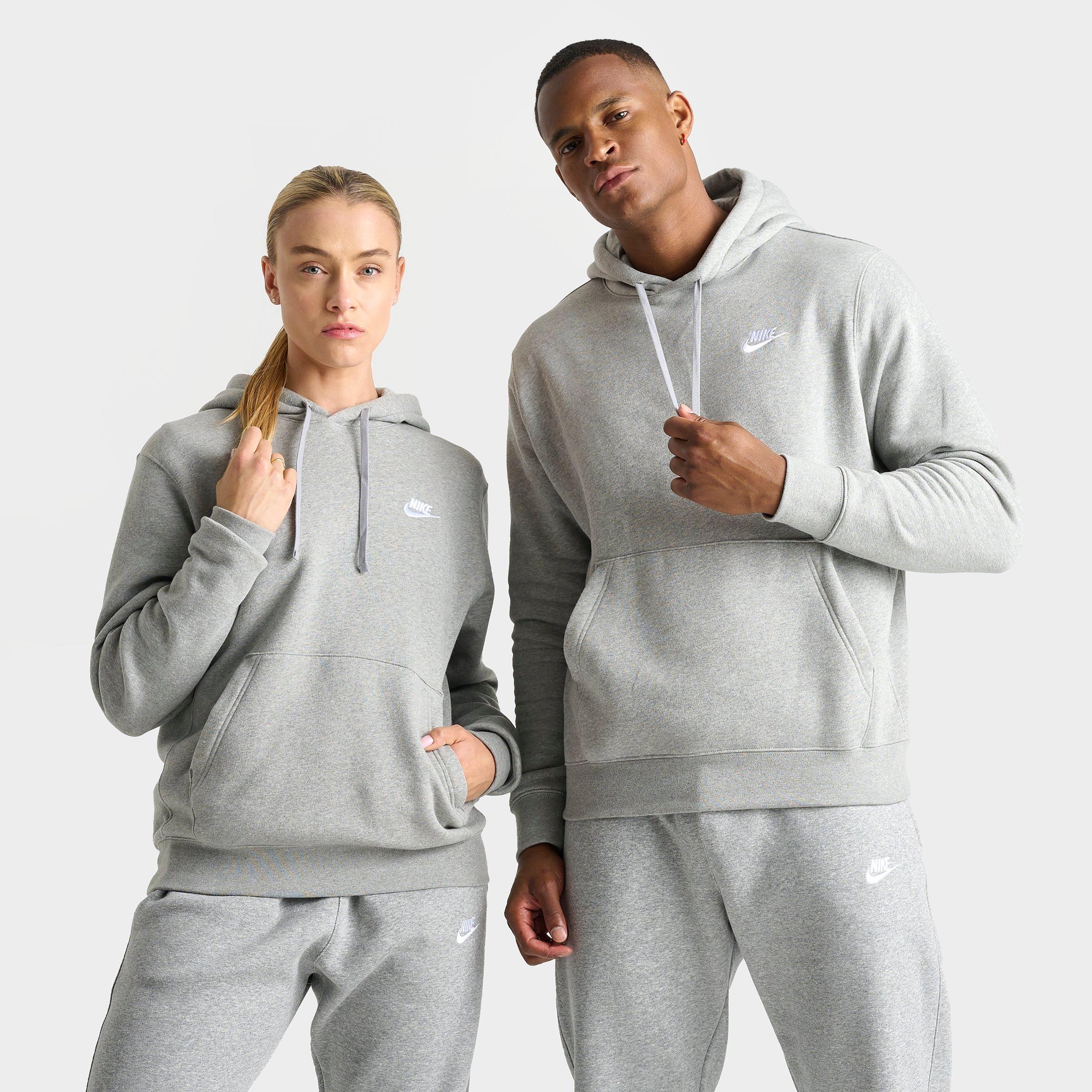 Nike Sportswear Club Fleece Embroidered Hoodie in Grey/Dark Grey Heather Size XL