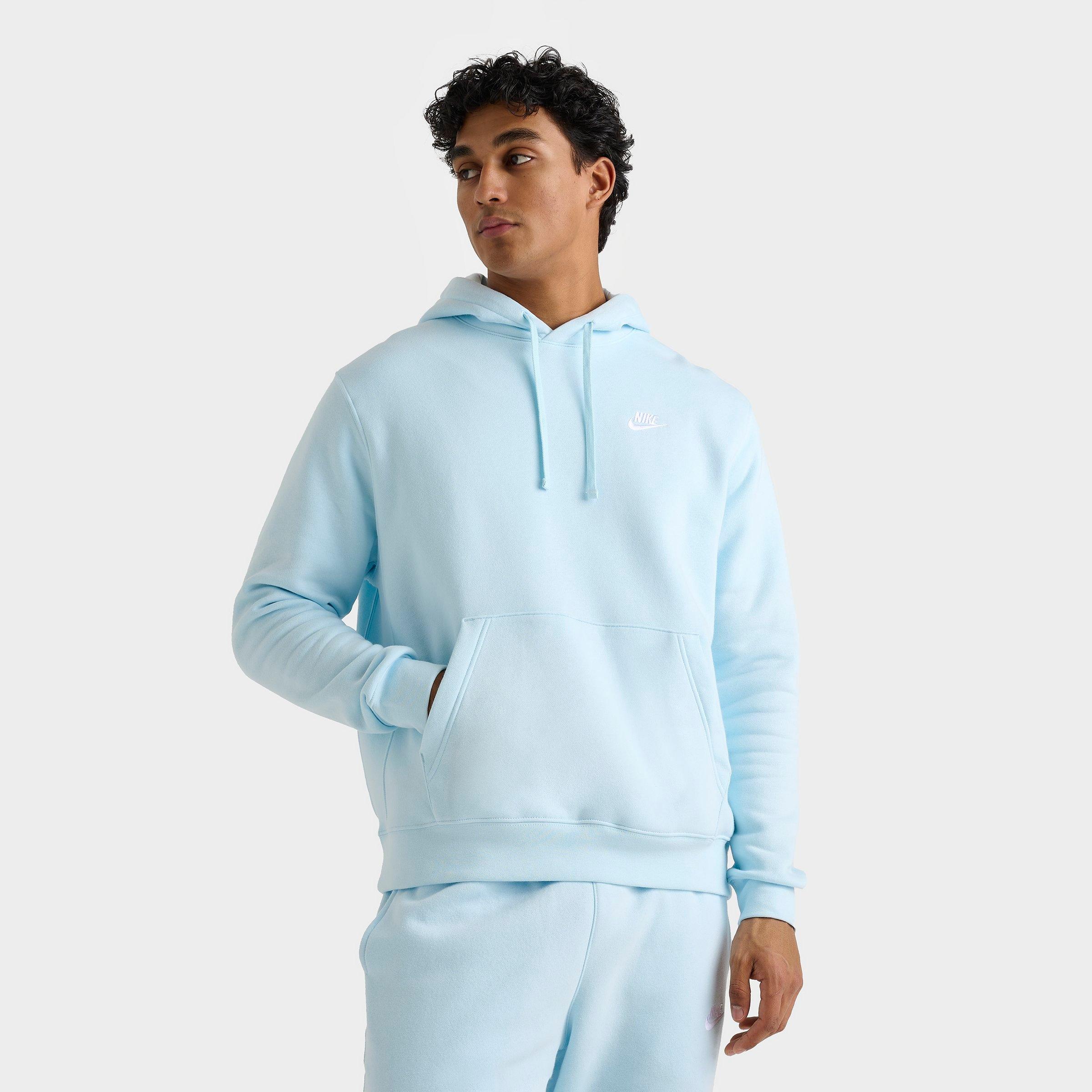 Nike Men's Sportswear Club Fleece Embroidered Hoodie in Glacier Blue/Glacier Blue/White Size: XS