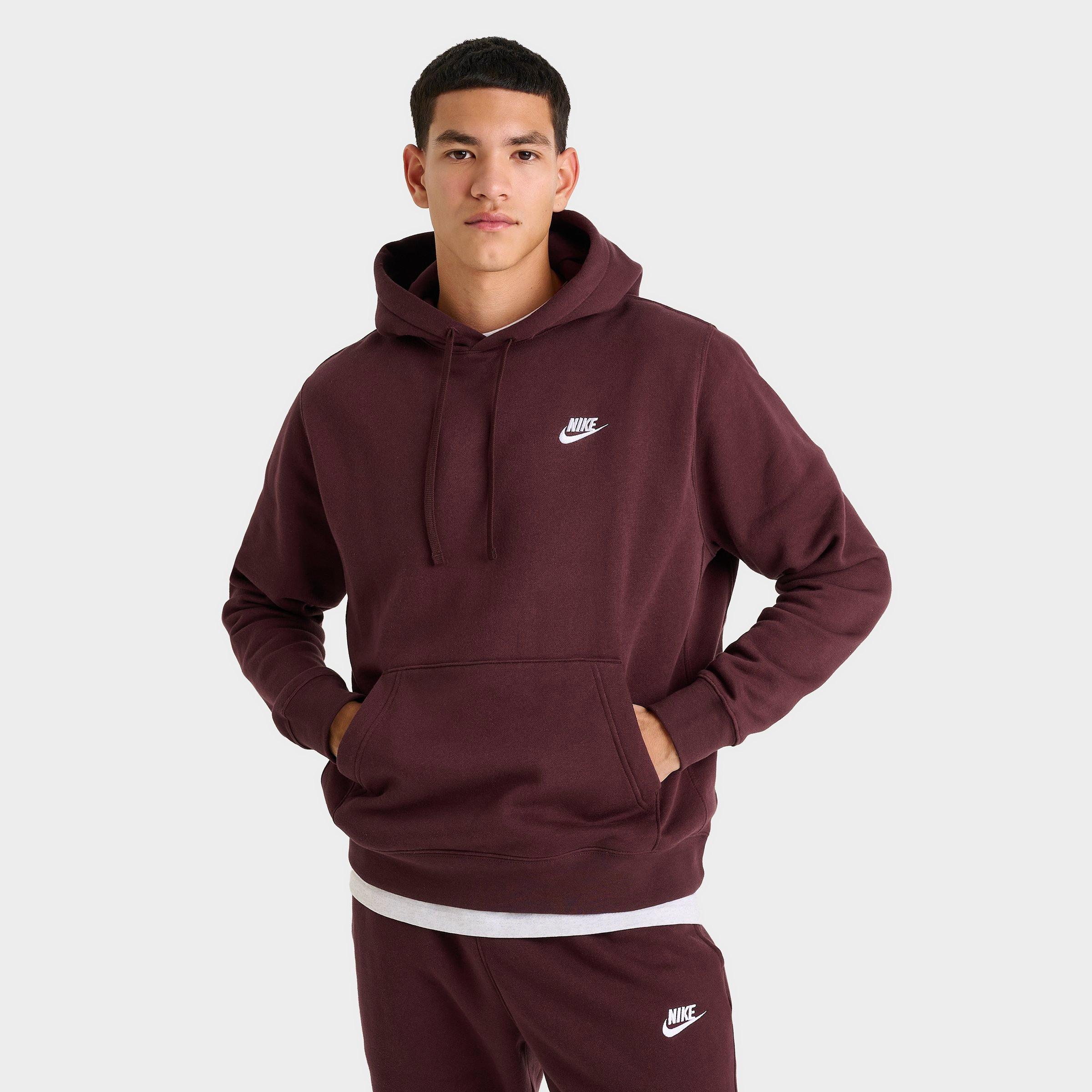 Nike Men's Sportswear Club Fleece Embroidered Hoodie in Burgundy Crush/Burgundy Crush/White Size: XS