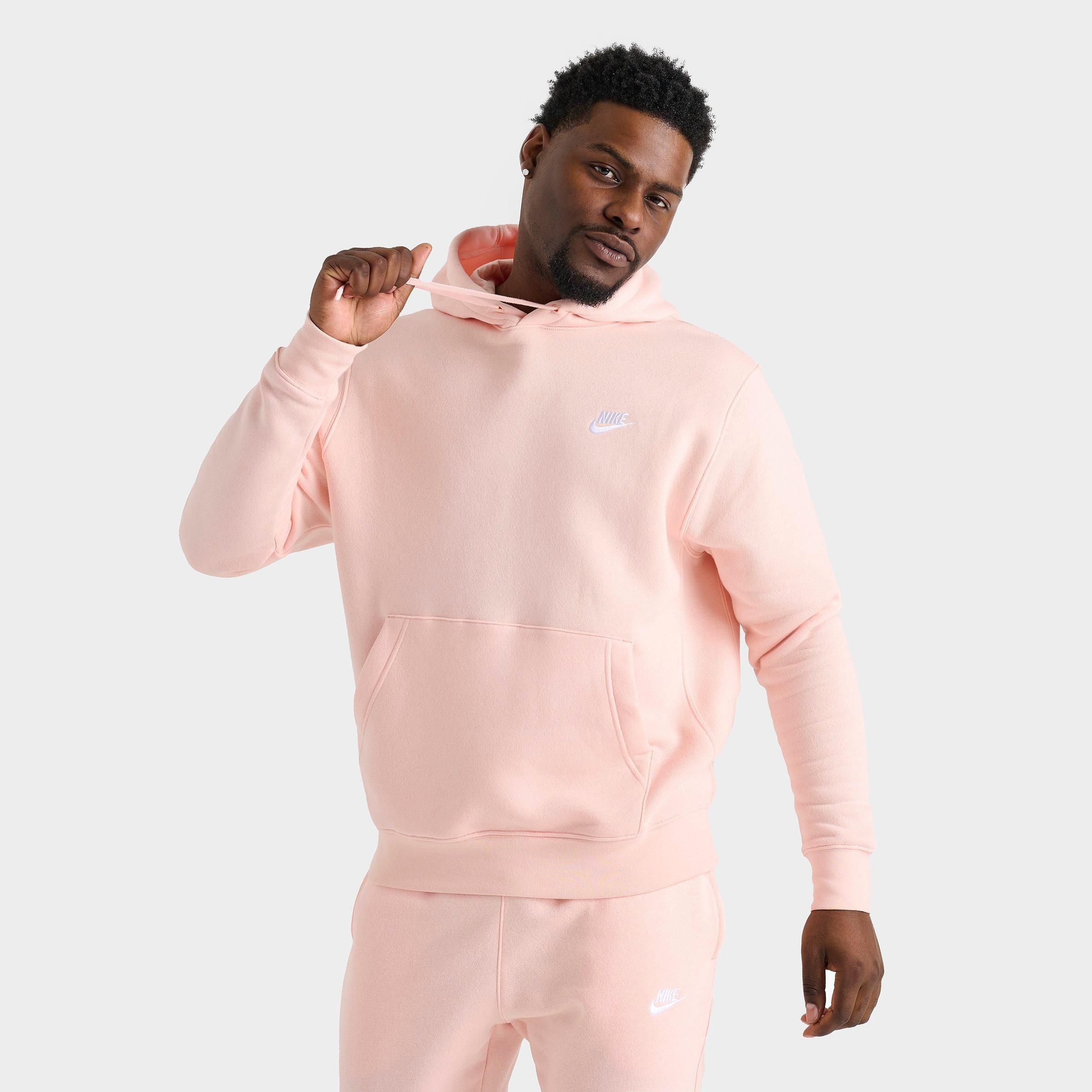Nike Men's Sportswear Club Fleece Embroidered Hoodie in Washed Coral/Washed Coral/White Size: S Tall
