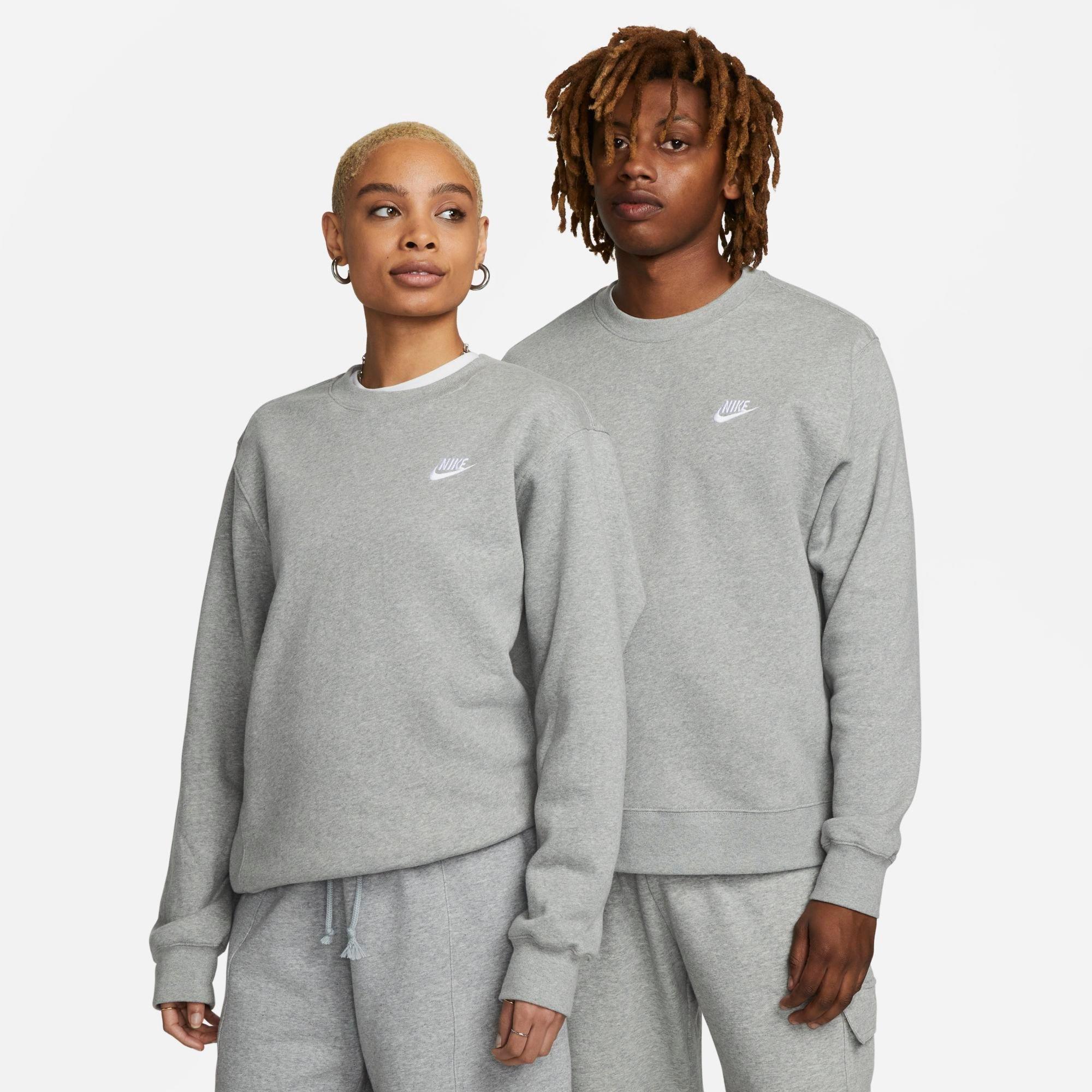 Nike Men's Sportswear Club Fleece Crewneck Sweatshirt in Dark Grey Heather/White Size: XS