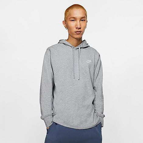Shop Nike Men's Sportswear Club Jersey Pullover Hoodie In Dark Grey Heather/white