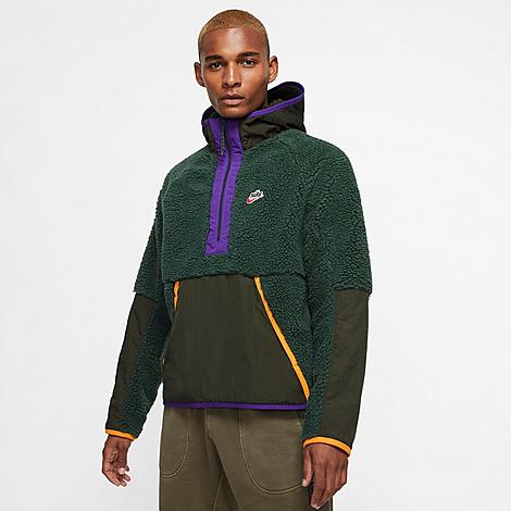 Nike Men's Sportswear Sherpa Half-zip Hoodie In Galactic Jade/sequoia/kumquat