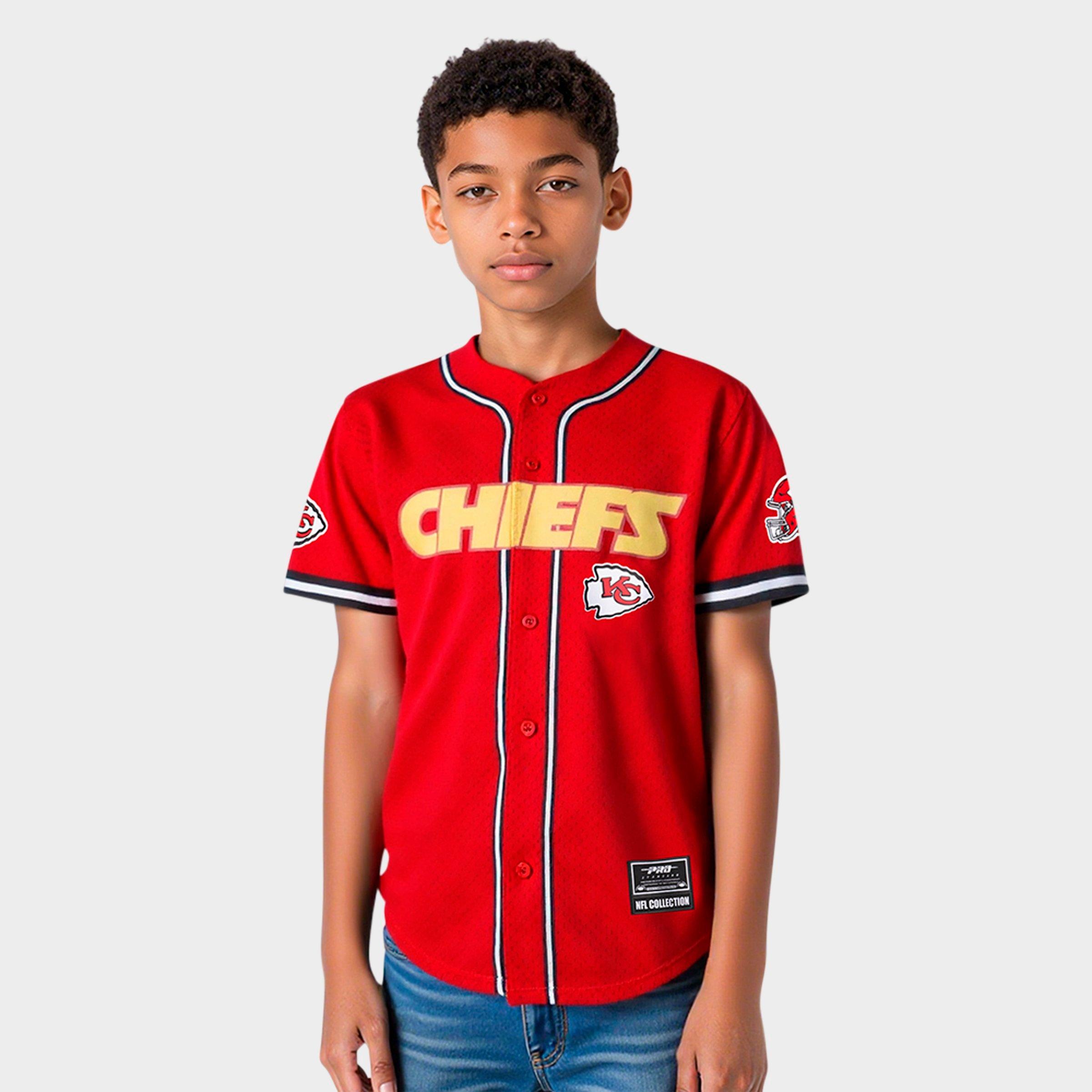 Pro Standard Big Kids Kansas City Chiefs NFL Mesh Button Down Shirt in Red/Black Size: Small