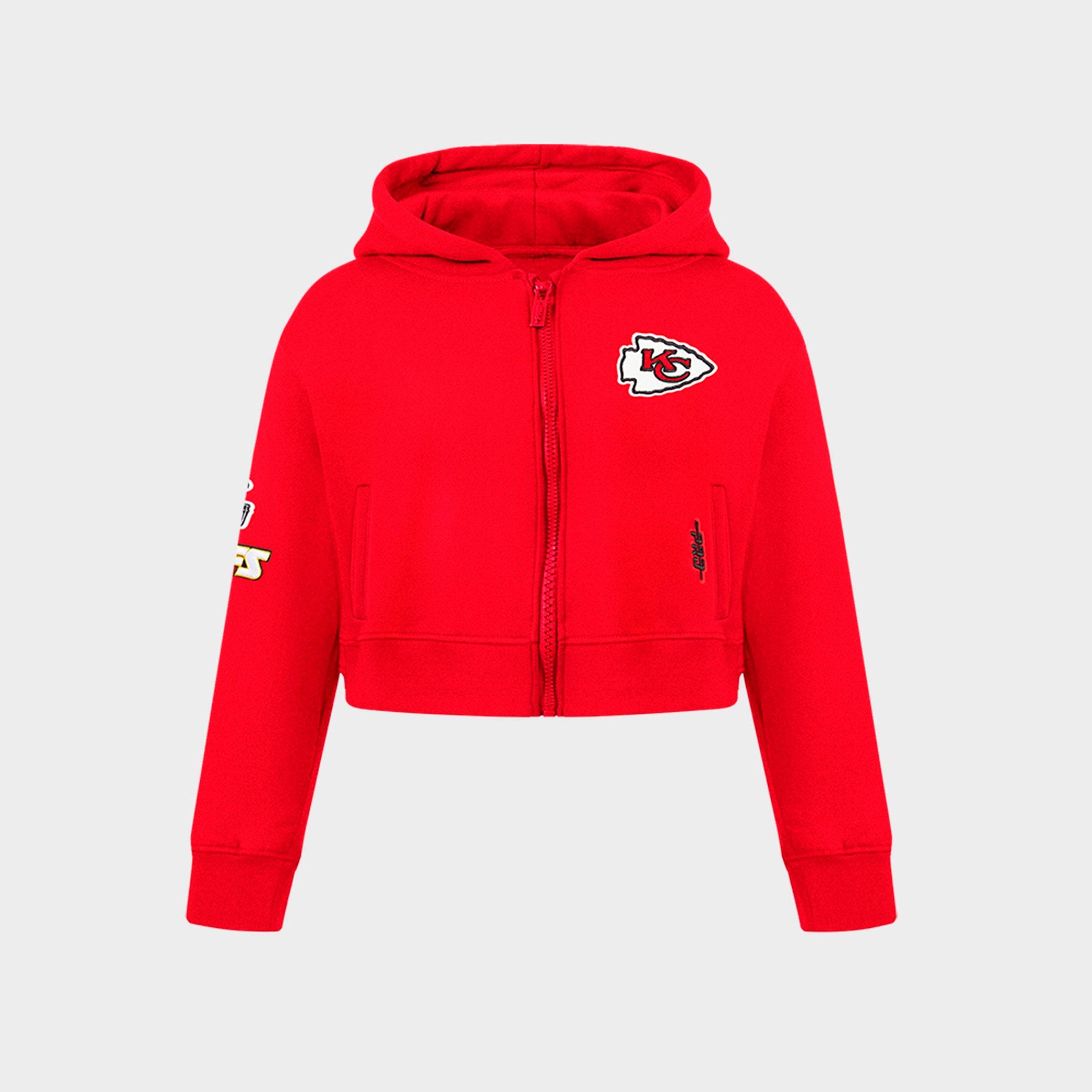 Pro Standard Girls' Big Kids Kansas City Chiefs NFL Cropped Full-Zip Sweatshirt in Red Size: Small