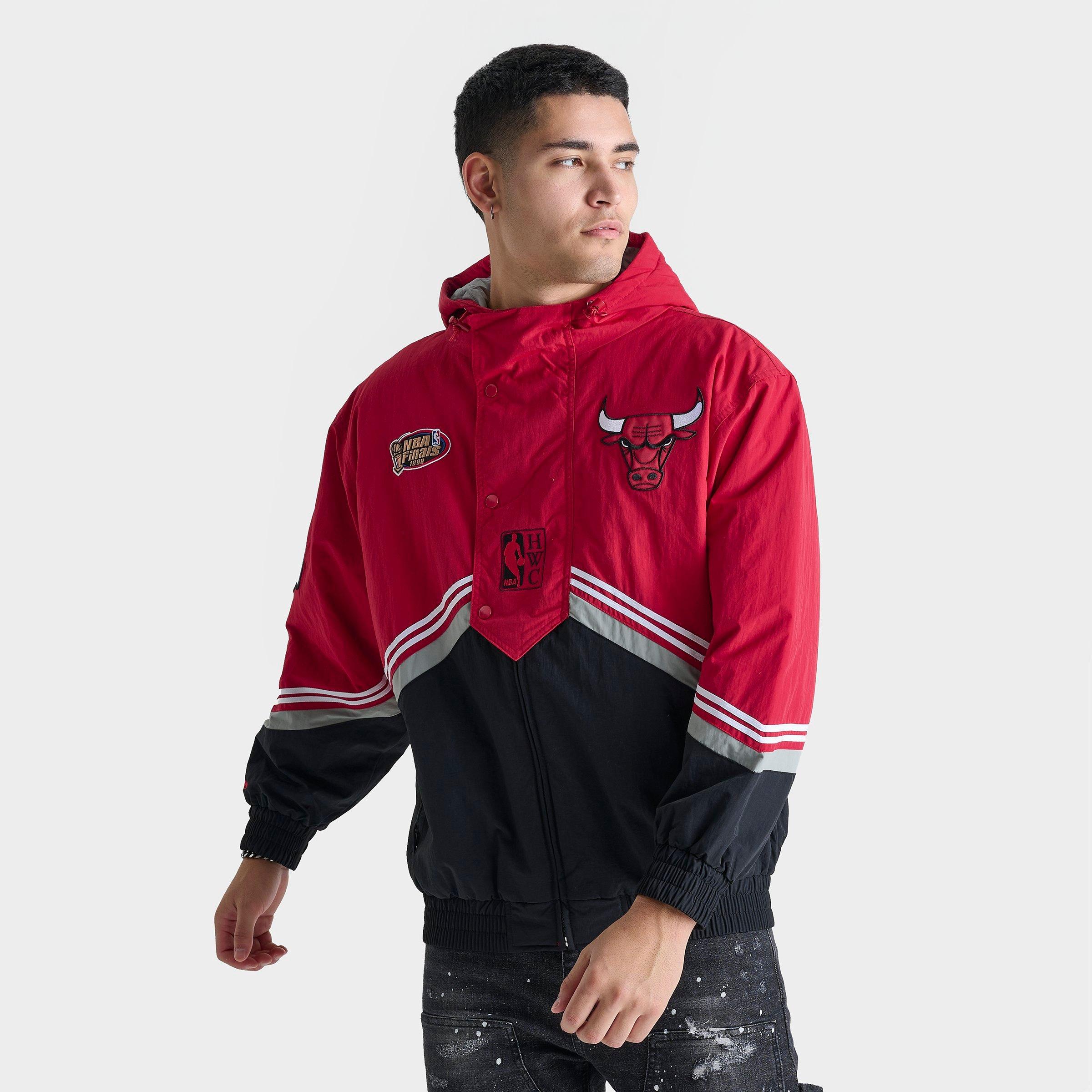 Mitchell And Ness Men's Chicago Bulls NBA Throw It Back Retro Jacket in Red/Black/Red Size Large