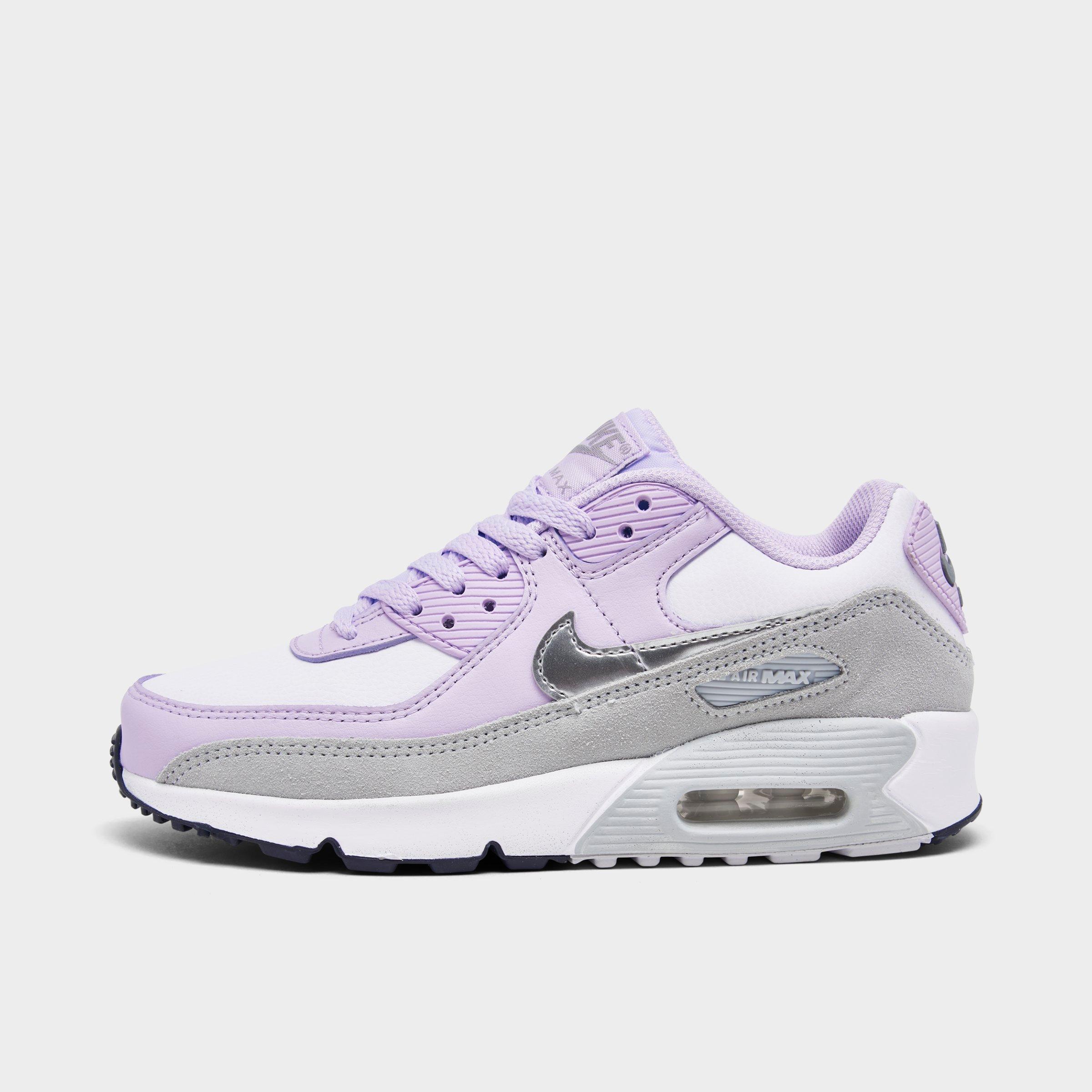 Nike Girls' Big Kids' Air Max 90 Casual Shoes In White/metallic Silver/violet Frost/pure Platinum