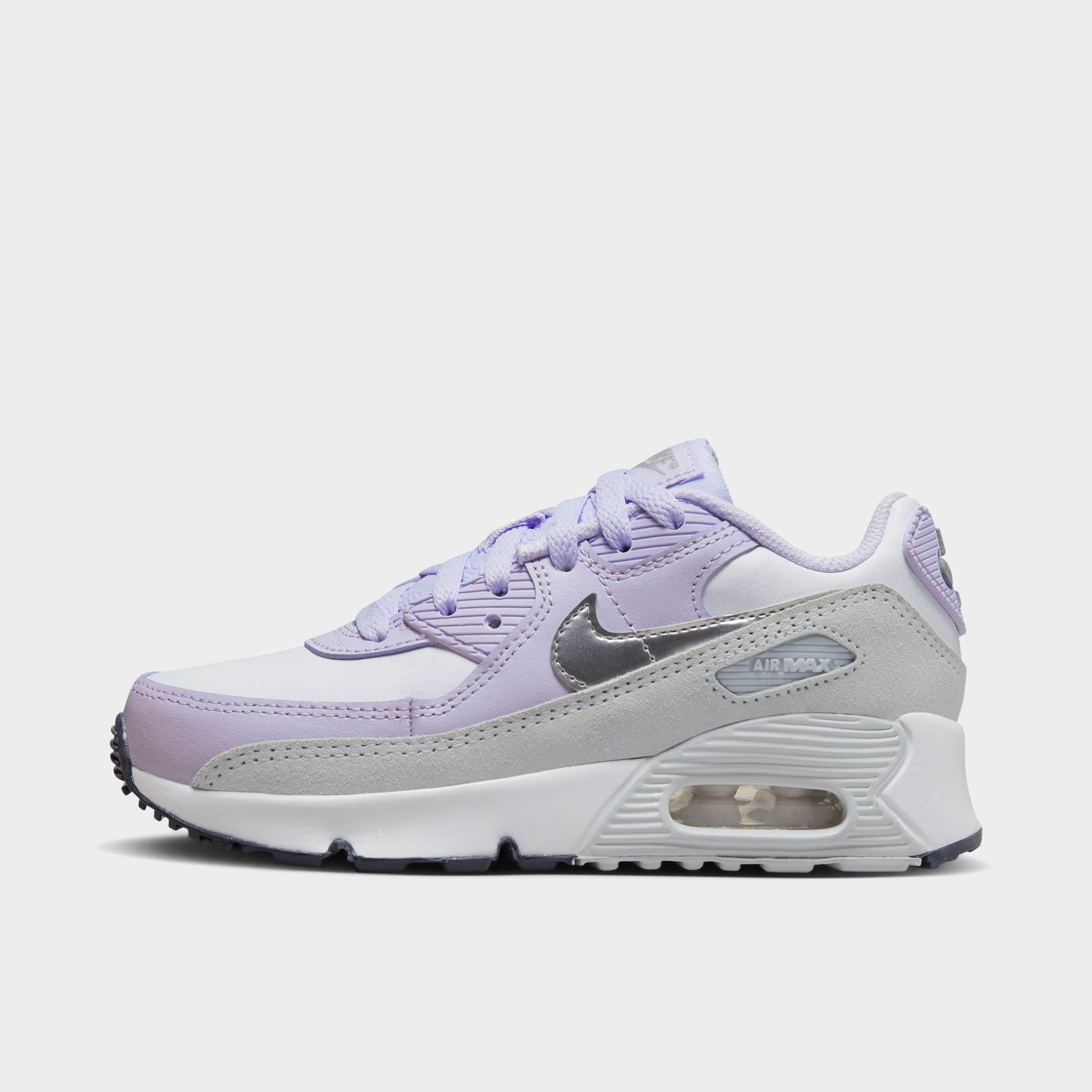 Nike Little Kids' Air Max 90 Casual Shoes Size 11.5 Leather In White/violet Frost/pure Platinum/metallic Silver