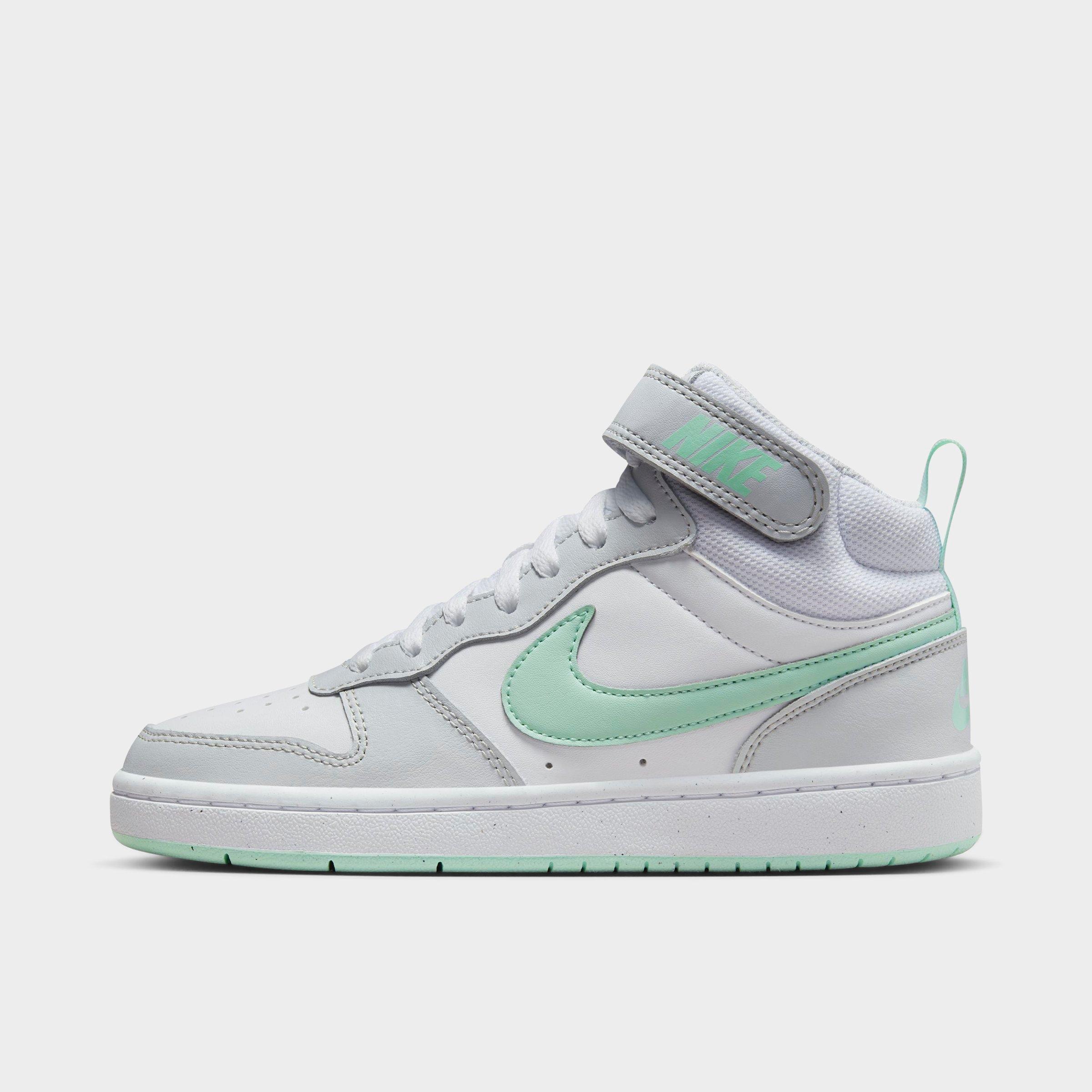 Nike Big Kids' Court Borough Mid 2 Casual Shoes In Pure Platinum/white/mint Foam