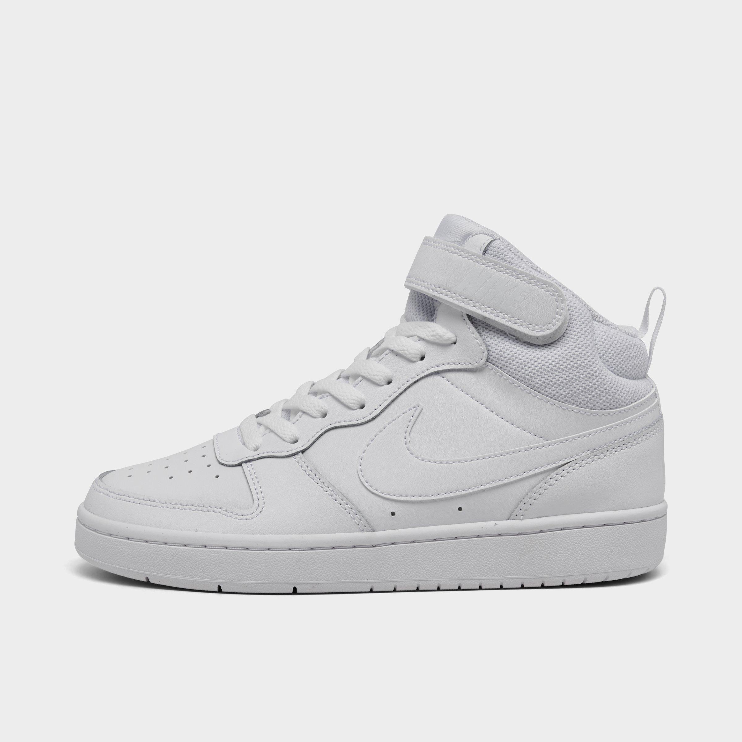 Nike Big Kids Court Borough Mid 2 Casual Shoes in White/White-White Size: 3.5