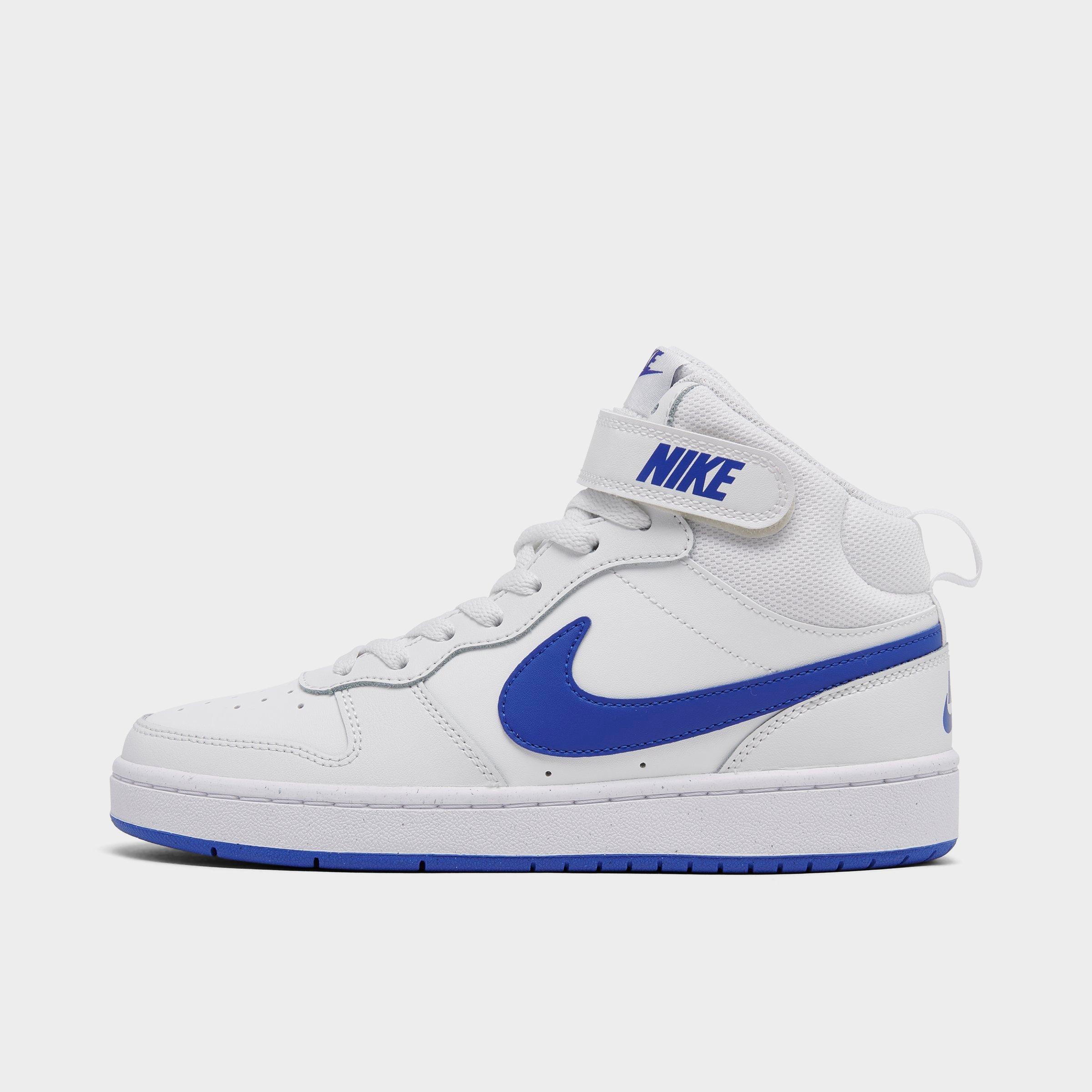 Shop Nike Big Kids' Court Borough Mid 2 Casual Shoes In White/royal