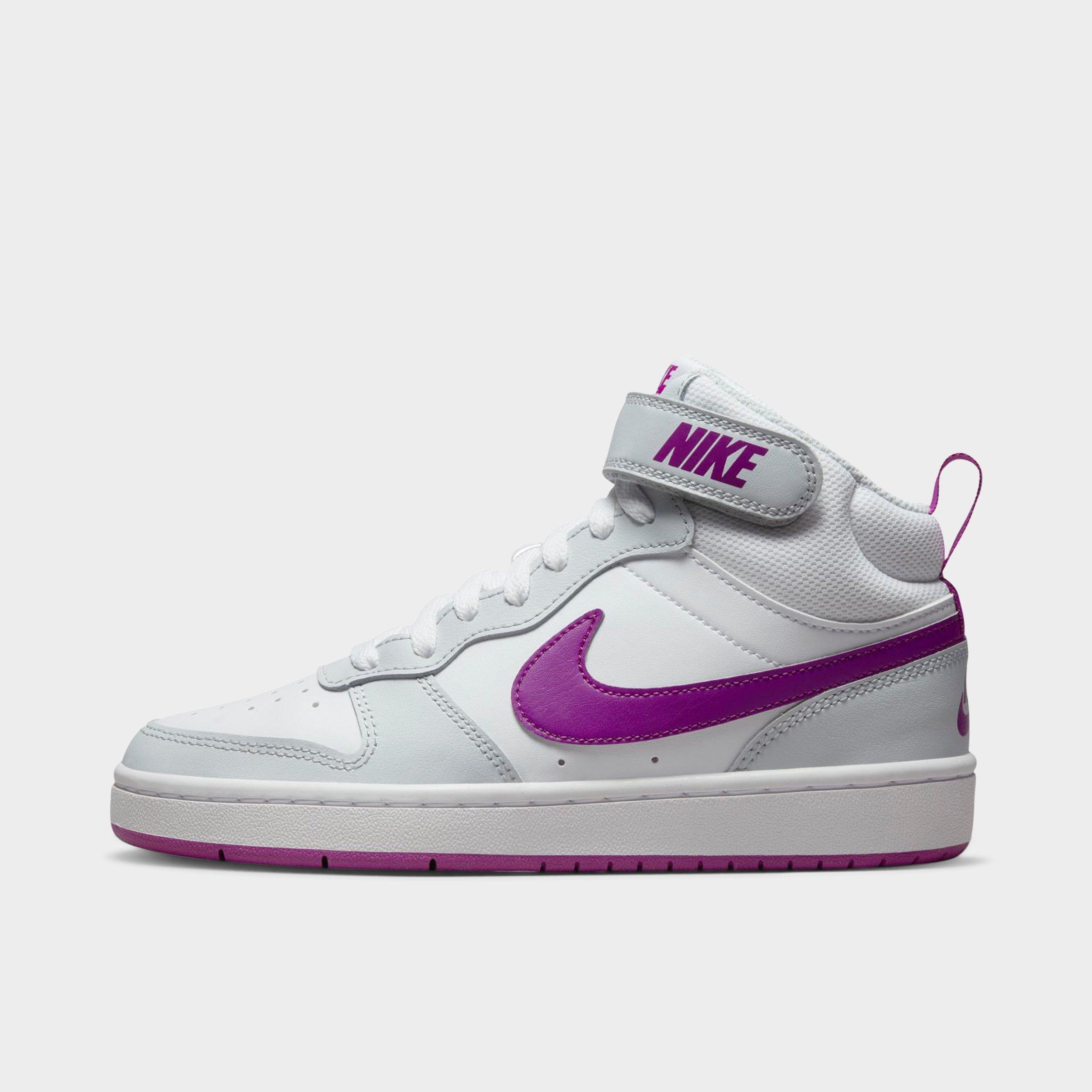 Nike Girls' Big Kids' Court Borough Mid 2 Casual Shoes In Pure Platinum/vivid Purple/white/mint Foam