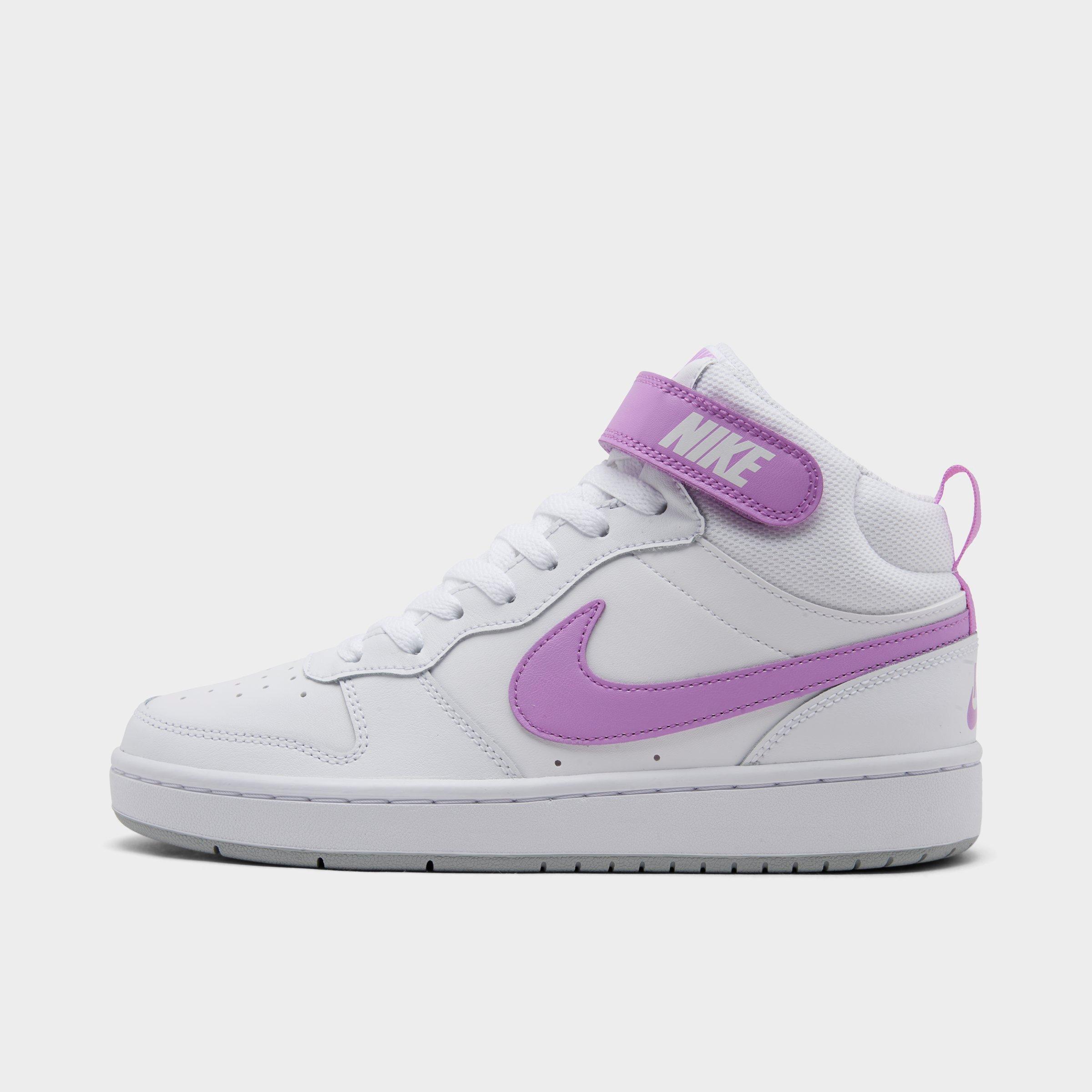 Nike Girls Big Kids Court Borough Mid 2 Casual Shoes In White Fuchsia Glow Light Smoke Grey Modesens