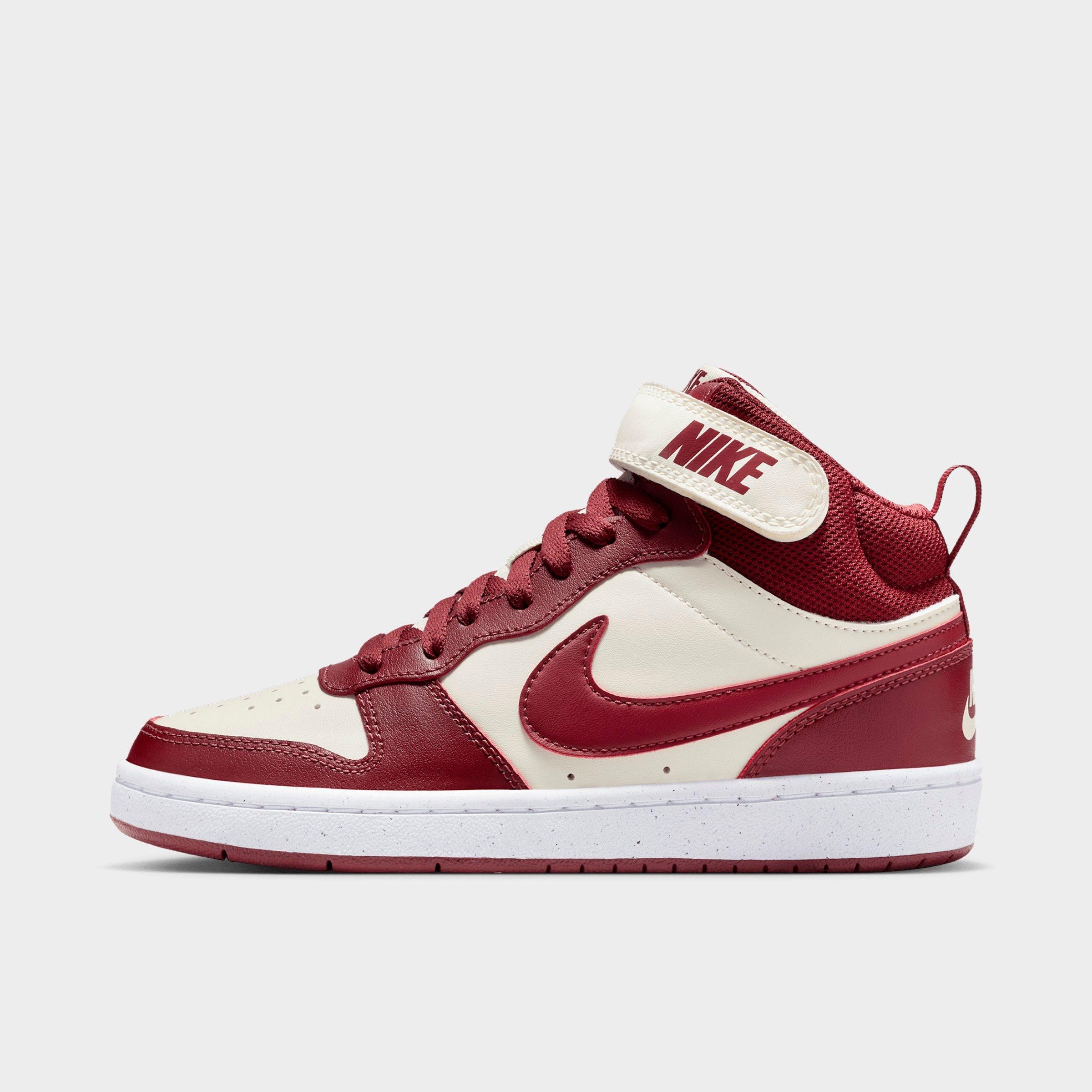 Nike Big Kids Court Borough Mid 2 Casual Shoes in Soft Pearl/Dark Team Red Size: 4.5