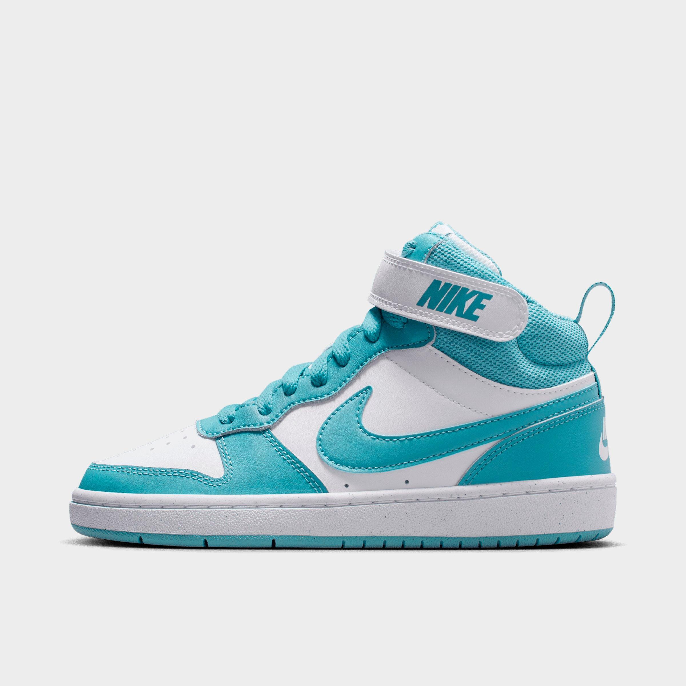 Nike Big Kids Court Borough Mid 2 Casual Shoes in White/Denim Turquoise Size: 4.0