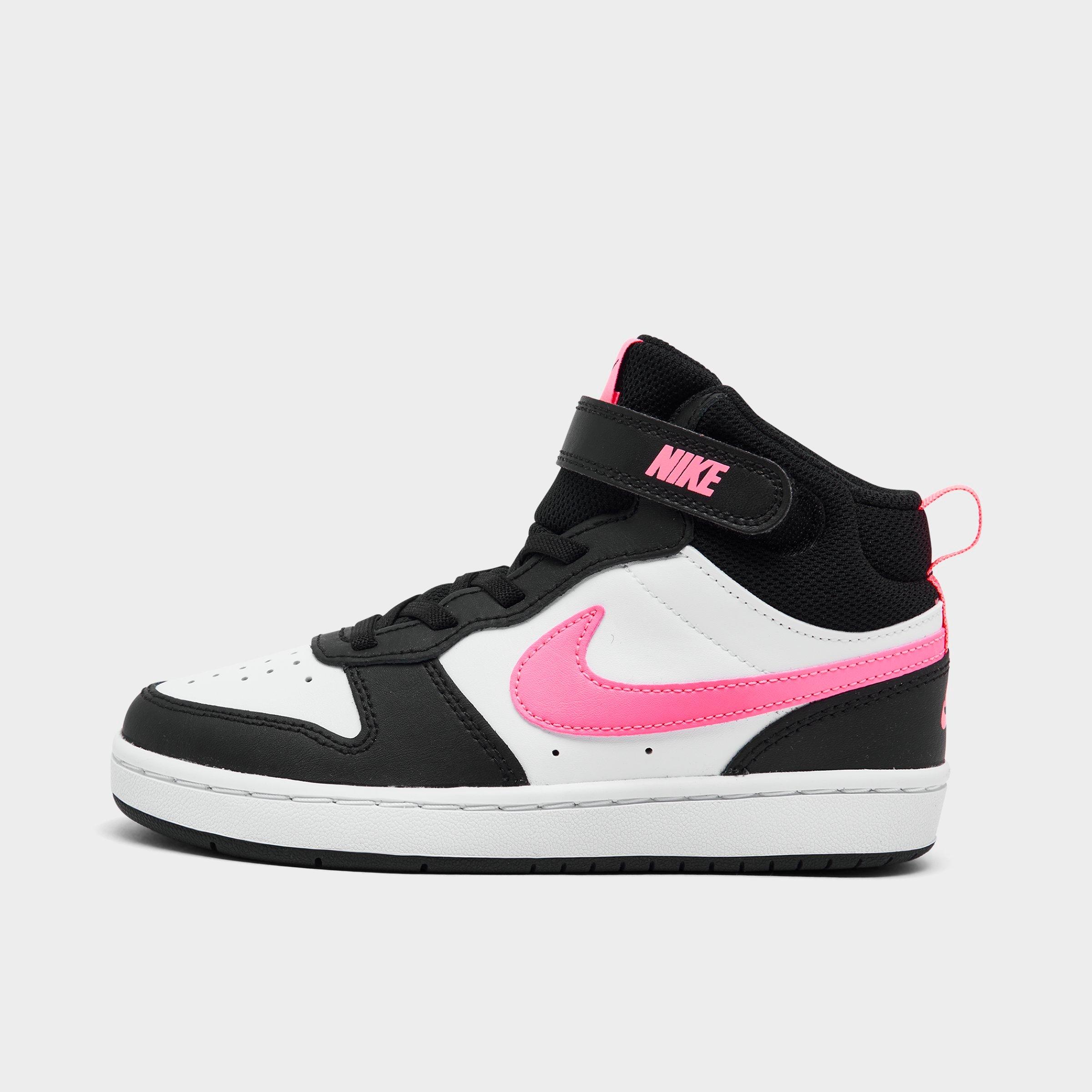 Nike Big Kids Court Borough Mid 2 Casual Sneakers From Finish Line In Black/white/pink