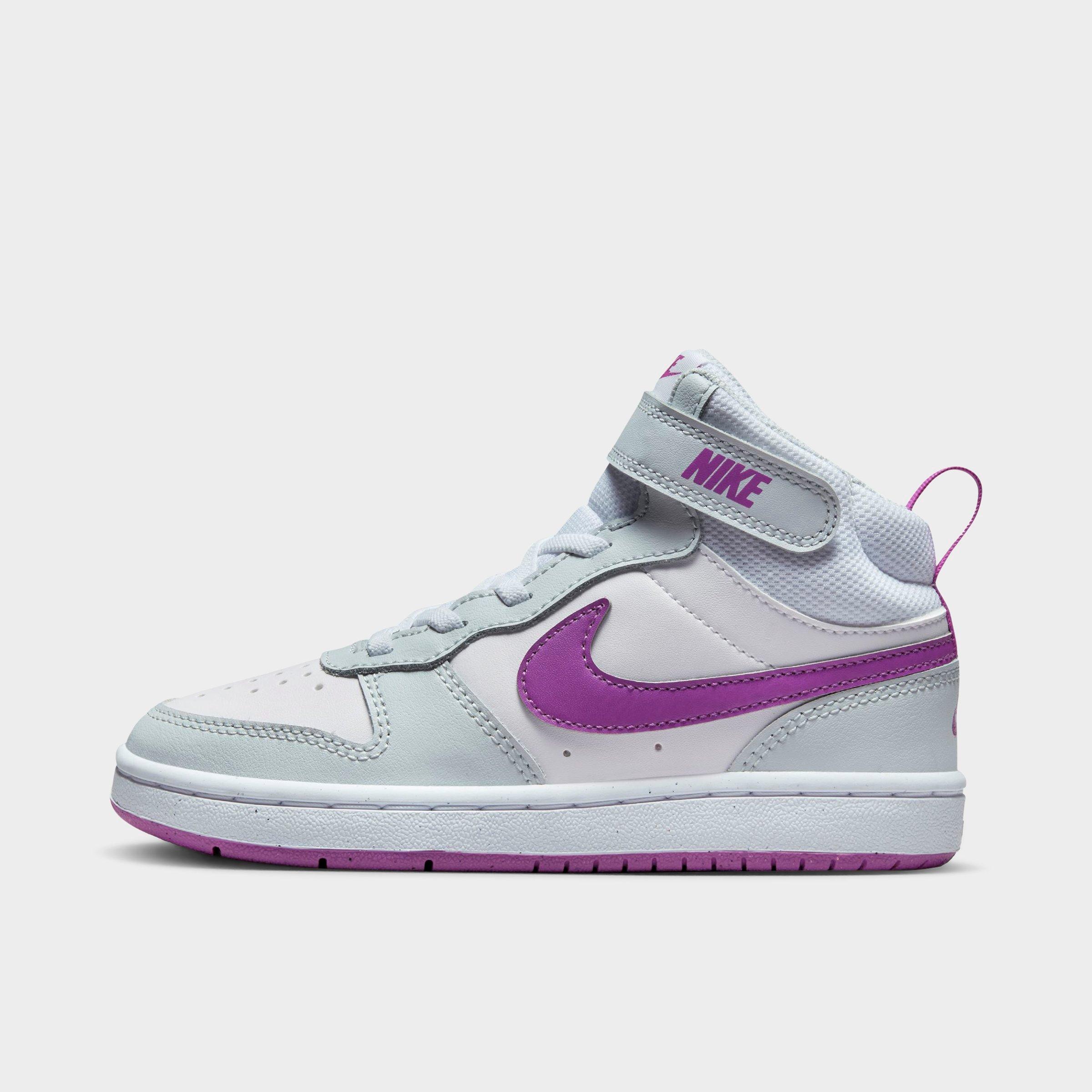 Nike Little Kids' Court Borough Mid 2 Casual Shoes In Pure Platinum/vivid Purple/white/mint Foam