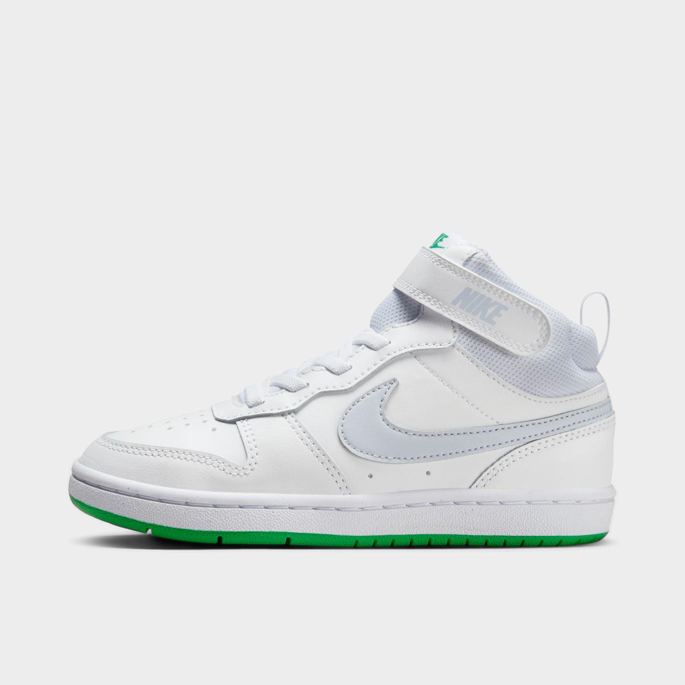 Shop Nike Little Kids' Court Borough Mid 2 Casual Shoes In White/football Grey/stadium Green