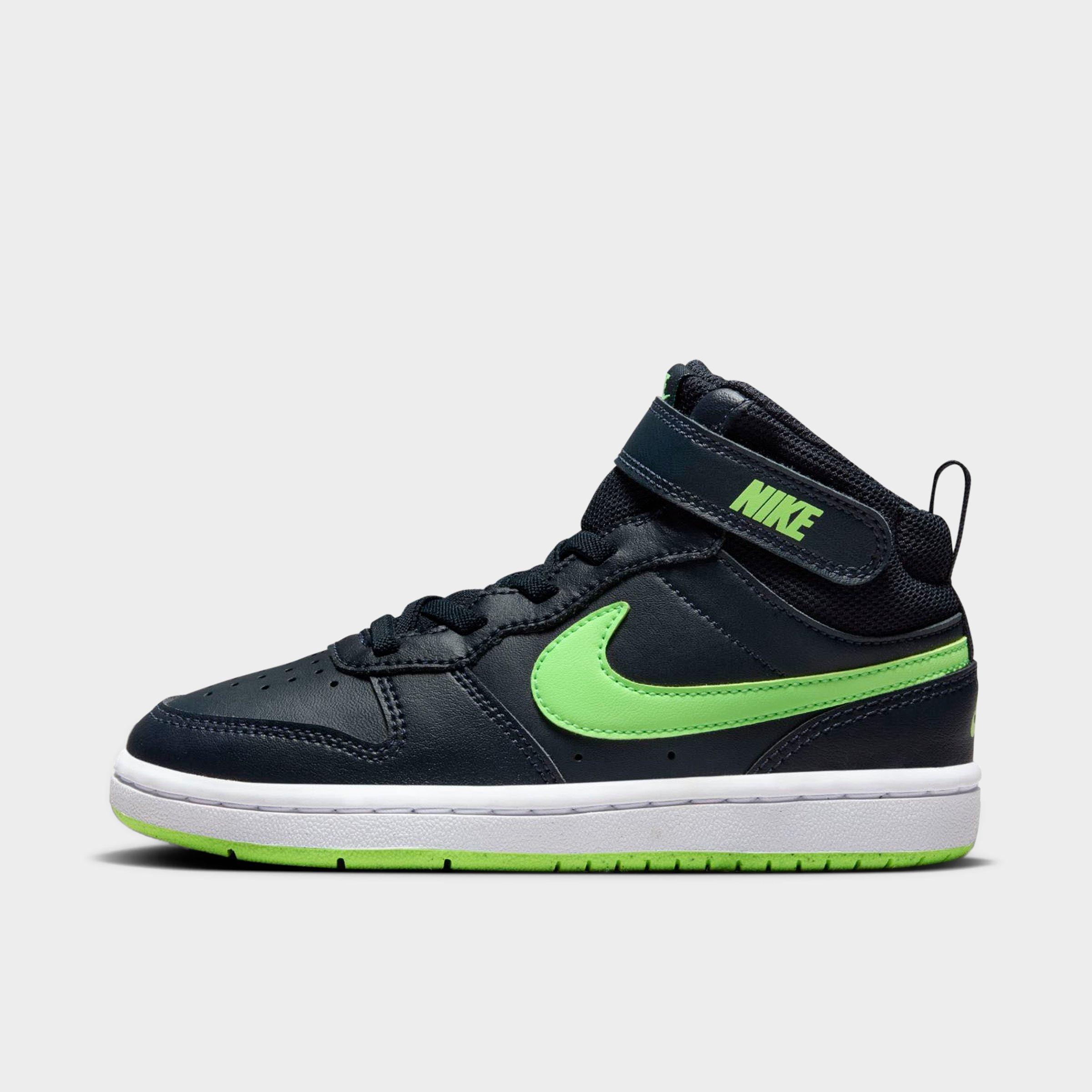 Nike Little Kids' Court Borough Mid 2 Casual Shoes In Dark Obsidian/lime Blast/white