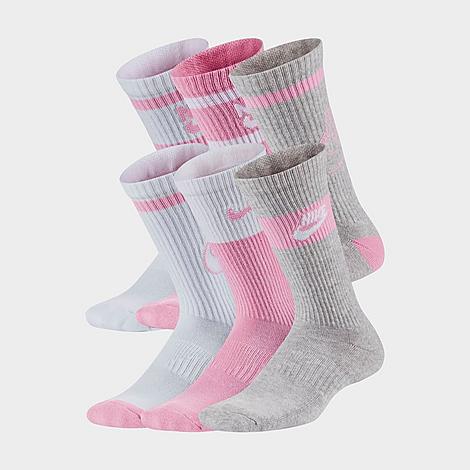 Nike Kids' Everyday Cushioned Crew Socks (6-pack) Size Small Cotton/nylon/polyester In White/pink/grey