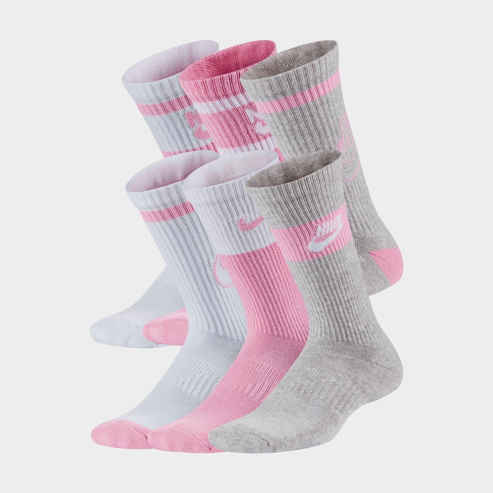 Shop Nike Kids' Everyday Cushioned Crew Socks (6-pack) Size Small Cotton/nylon/polyester In White/pink/grey