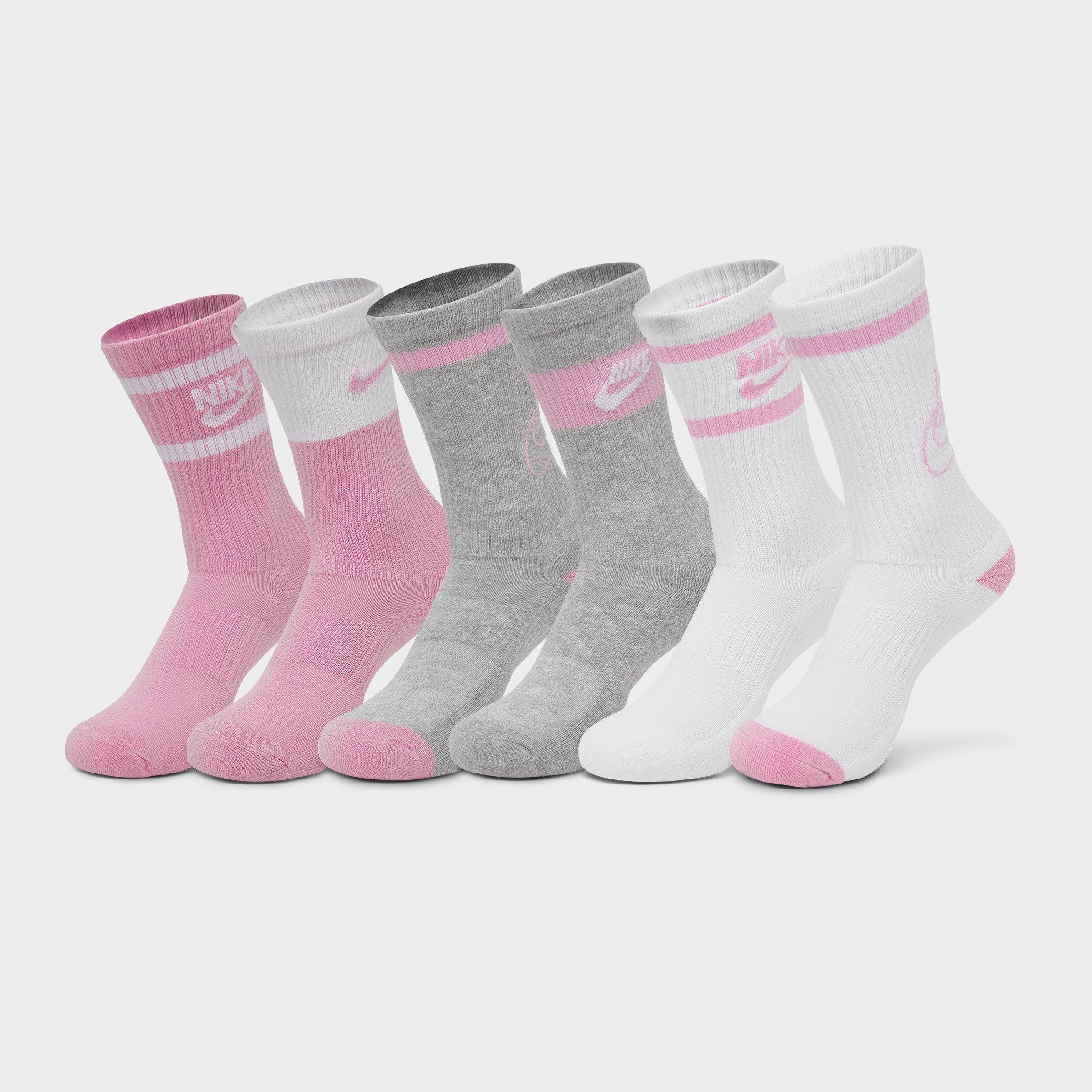 Shop Nike Kids' Everyday Cushioned Crew Socks (6-pack) Size Small Cotton/nylon/polyester In White/pink/grey