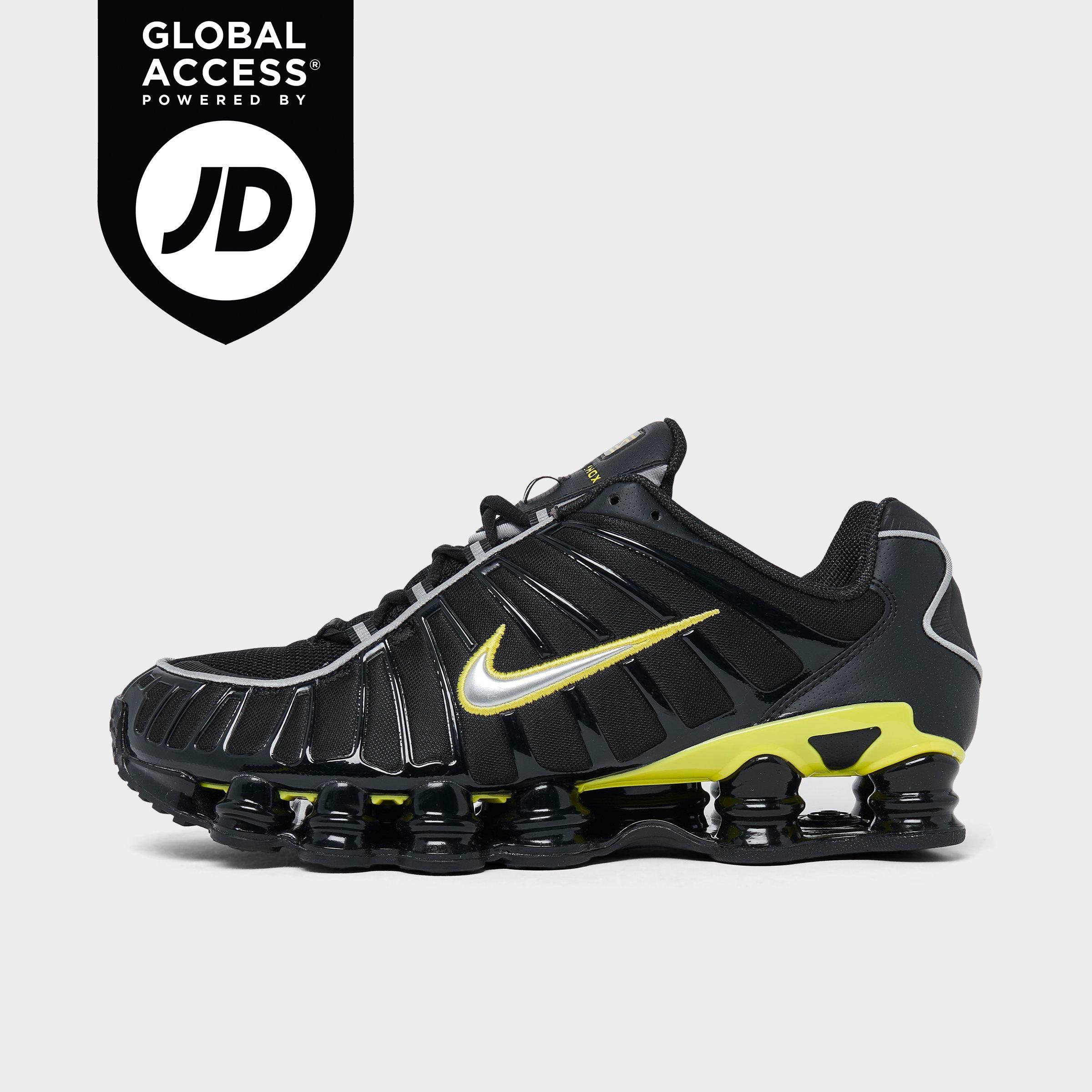 Nike Men's Shox TL Casual Shoes in Black/Dynamic Yellow/Metallic Silver Size: 7.5