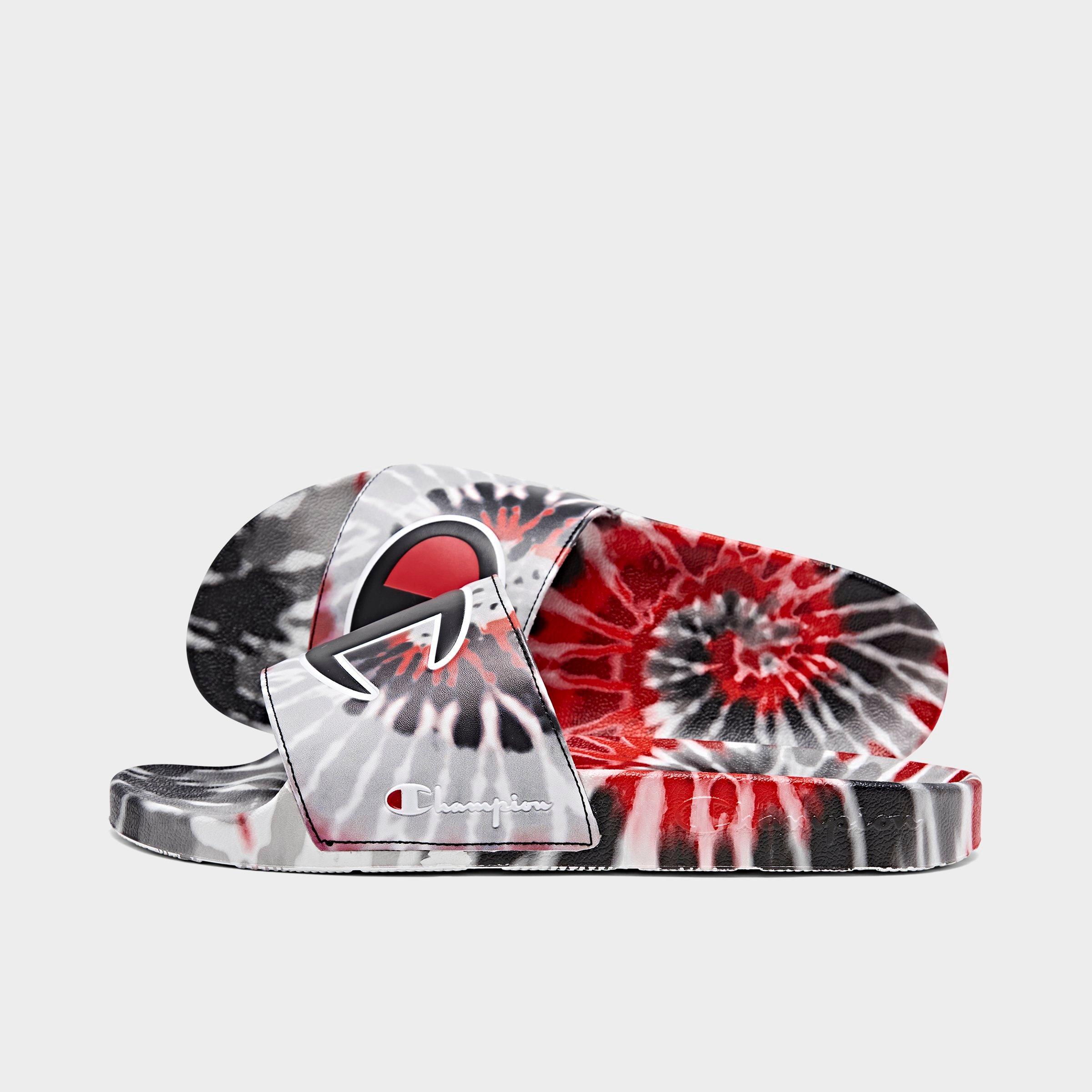 Champion Men's IPO Tie-Dye Slide Sandals in Black/White/Red Size: 13.0