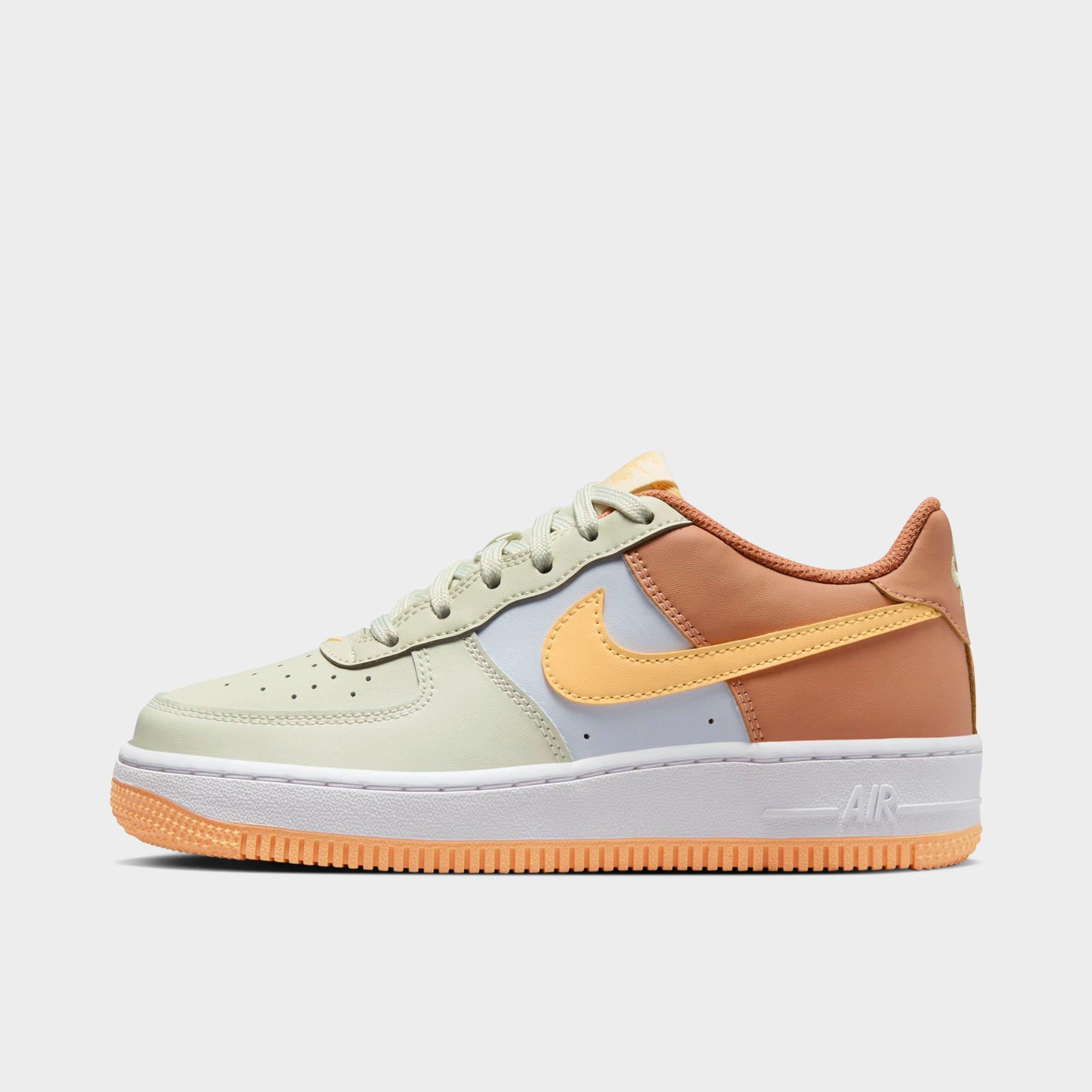 Nike Big Kids' Air Force 1 Low Casual Shoes In Sea Glass/football Grey/amber Brown/melon Tint