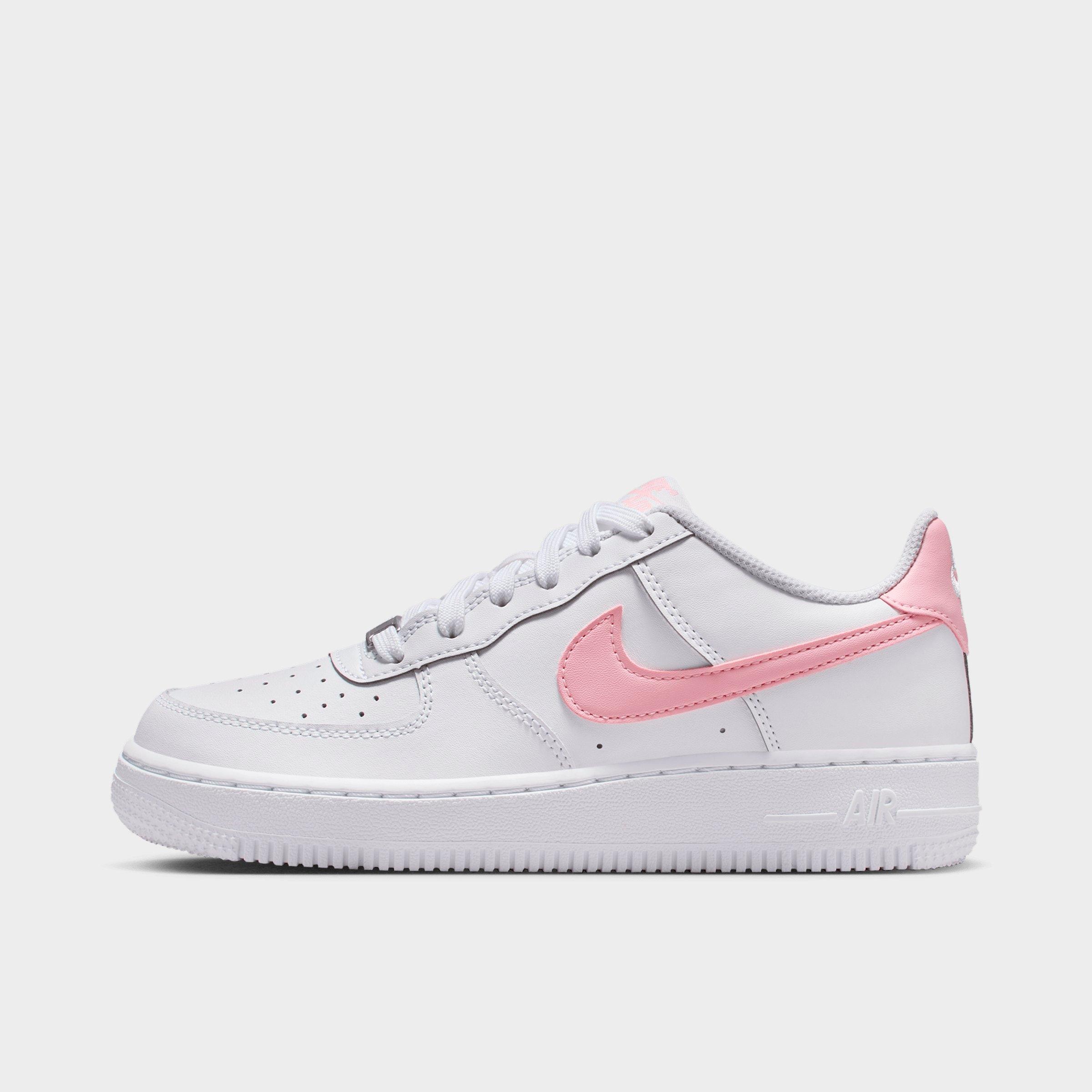 Nike Big Kids Air Force 1 Low Casual Shoes in White/Medium Soft Pink/White Size: 3.5