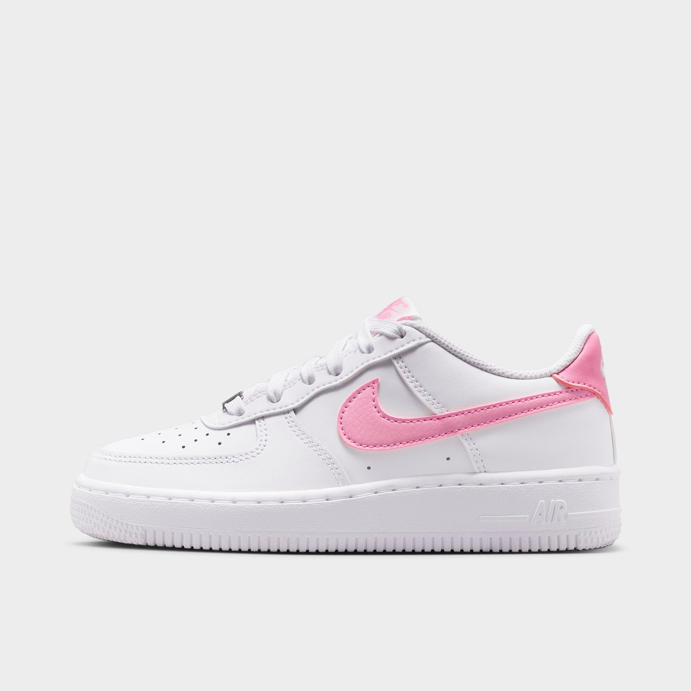 Nike Big Kids Air Force 1 Low Casual Shoes in White/Pink Rise Size: 3.5