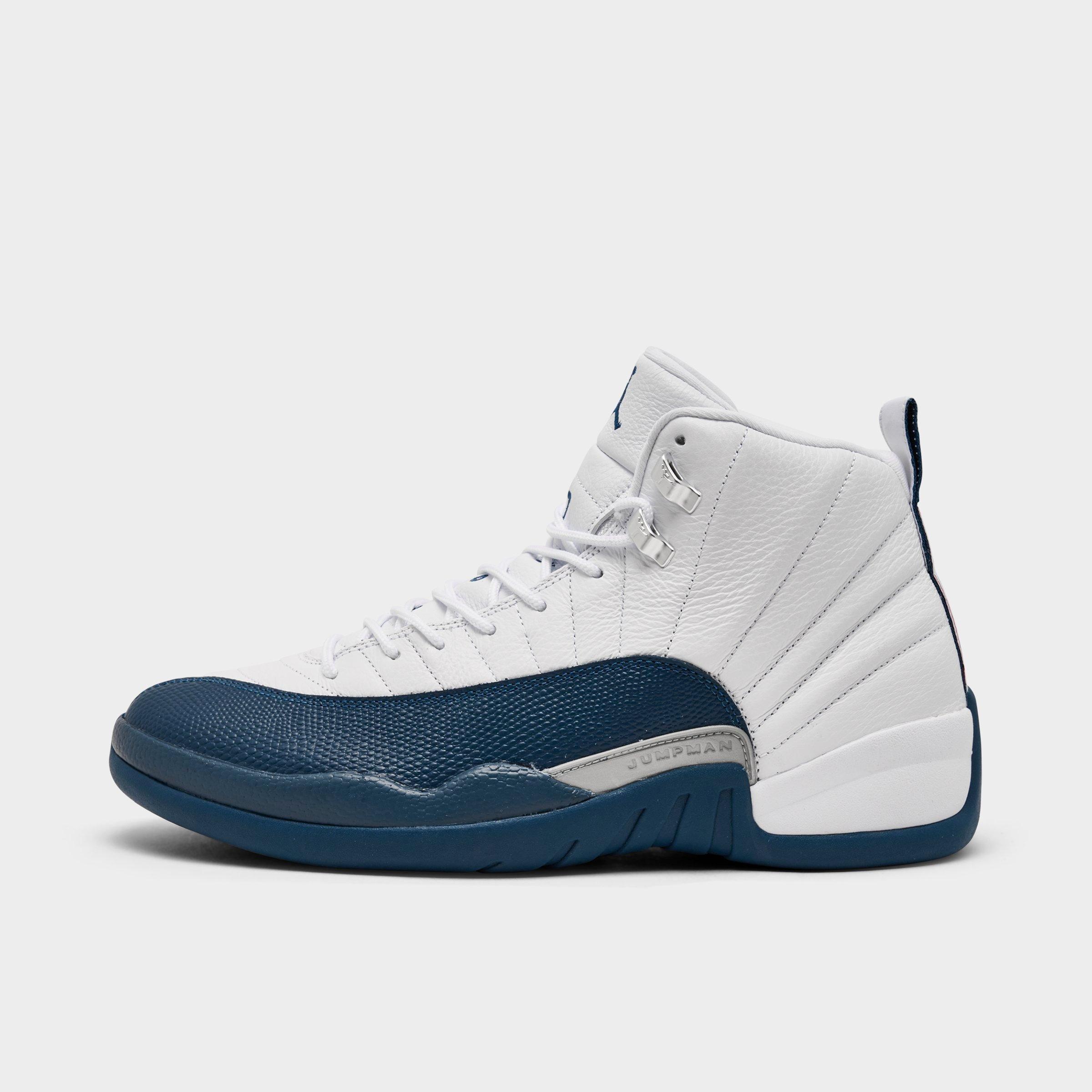 Jordan Men's Air Retro 12 Basketball Shoes in White/French Blue/Metallic Silver Size: 7.5