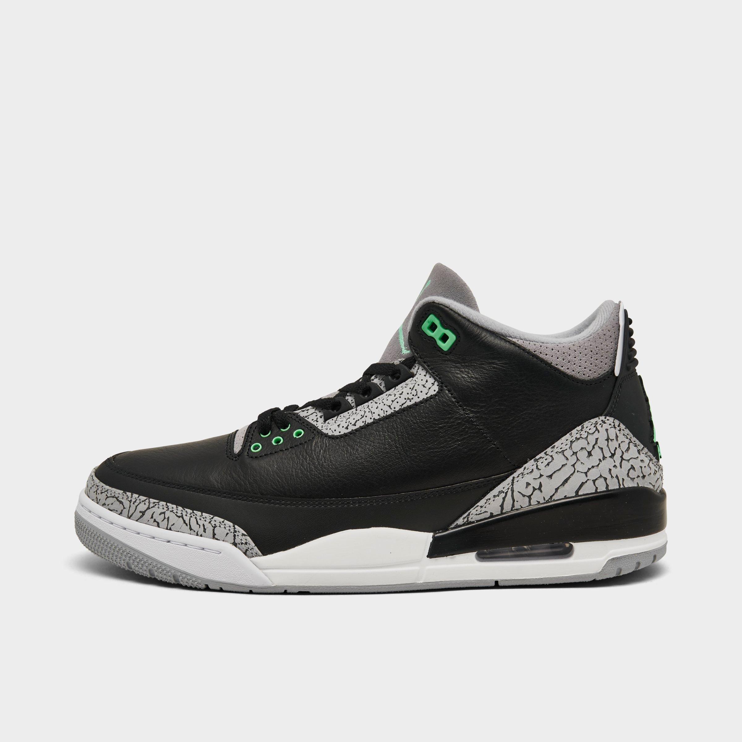 Shop Nike Jordan Air Retro 3 Basketball Shoes In Black/green Glow/wolf Grey/white