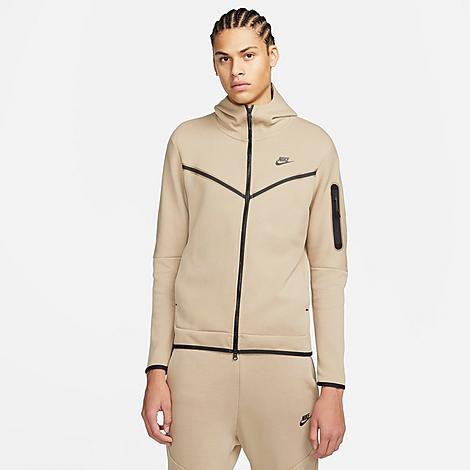 Nike Men's Sportswear Tech Fleece Taped Full-zip Hoodie In Khaki/black