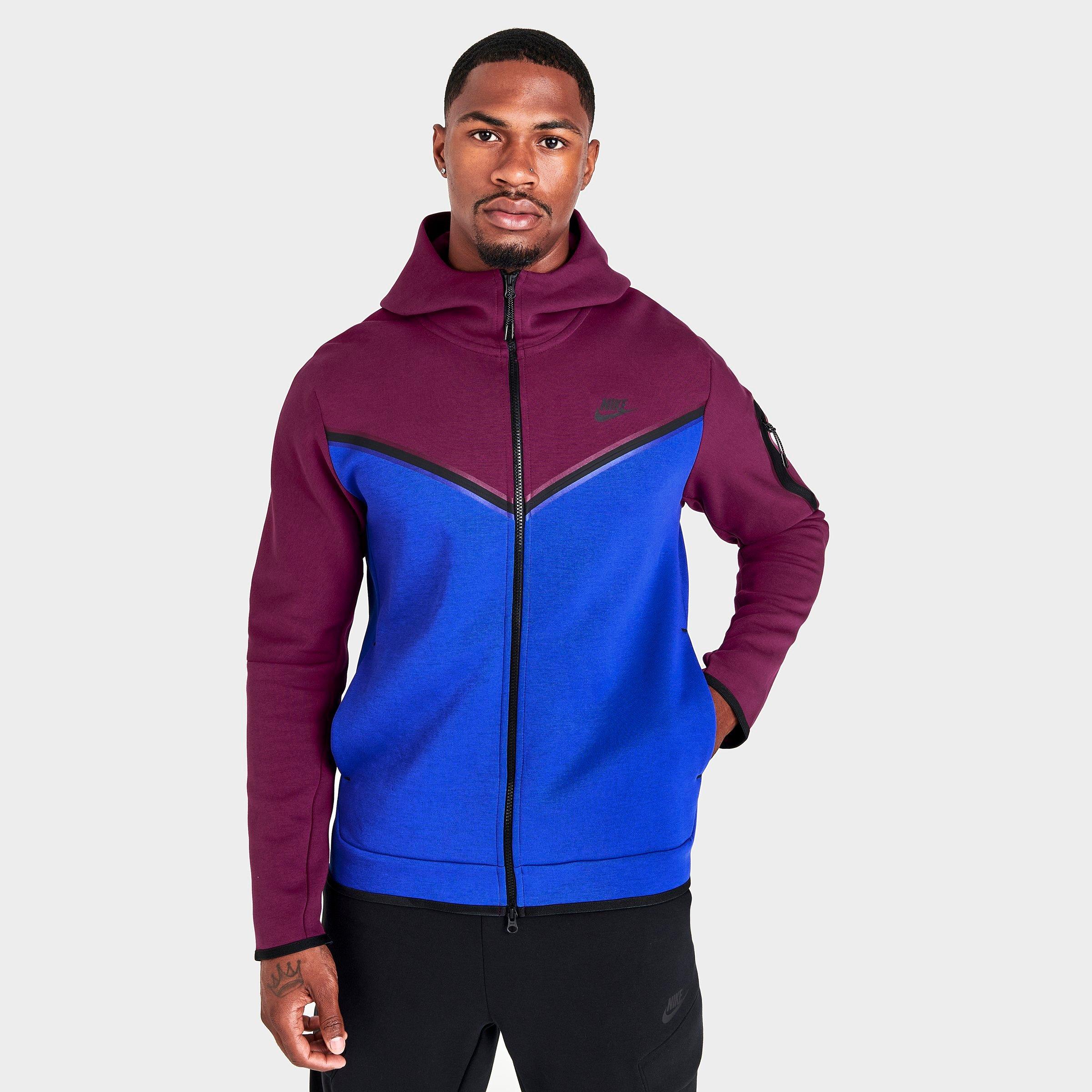 Nike Men's Sportswear Tech Fleece Taped Full-zip Hoodie In Sangria/game Royal/black