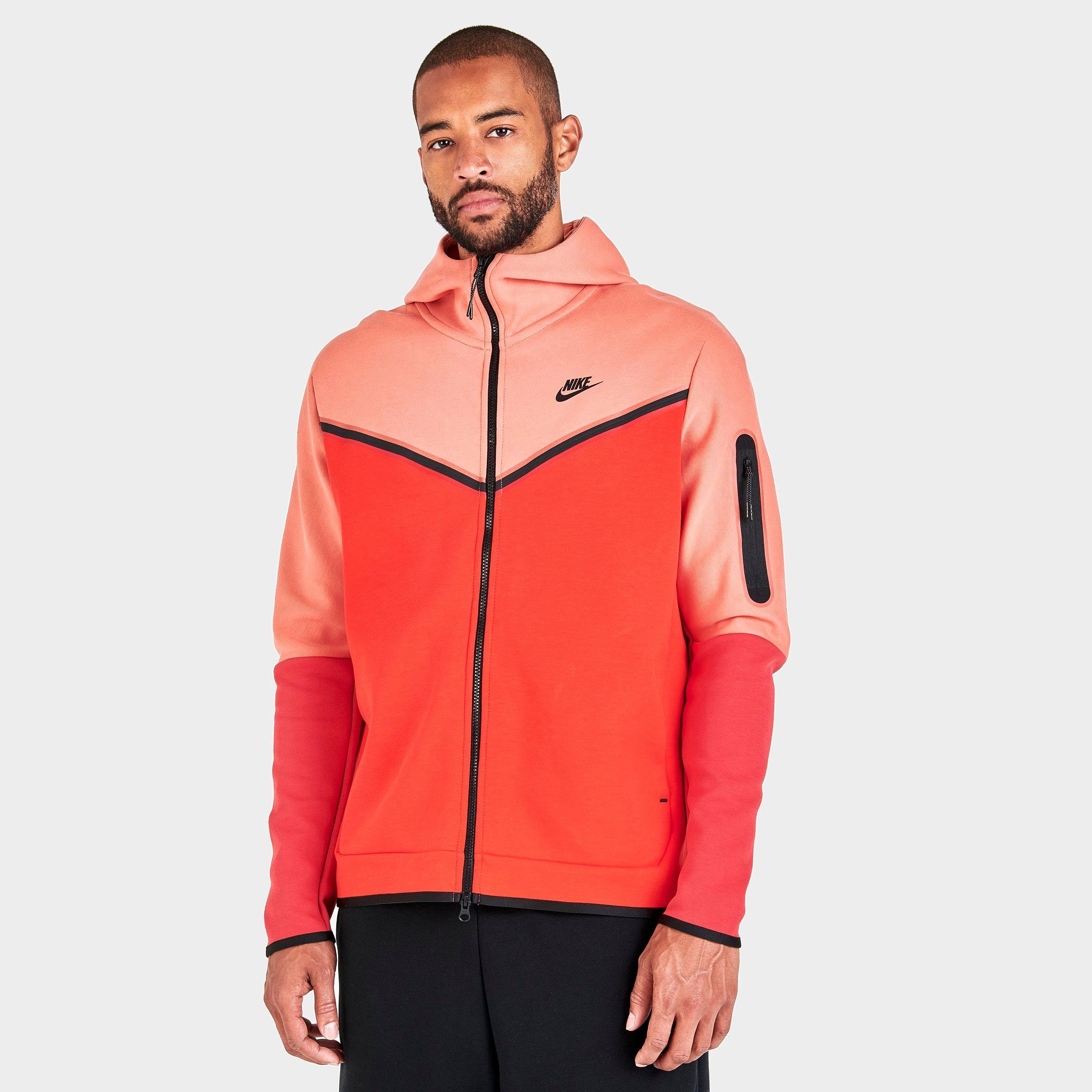 Nike Men's Sportswear Tech Fleece Taped Full-zip Hoodie In Madder Root/habanero Red/red Clay/black
