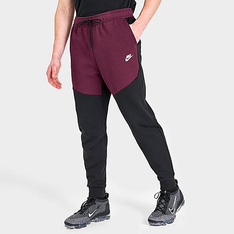 Nike Tech Fleece Taped Jogger Pants In Black/dark Beetroot