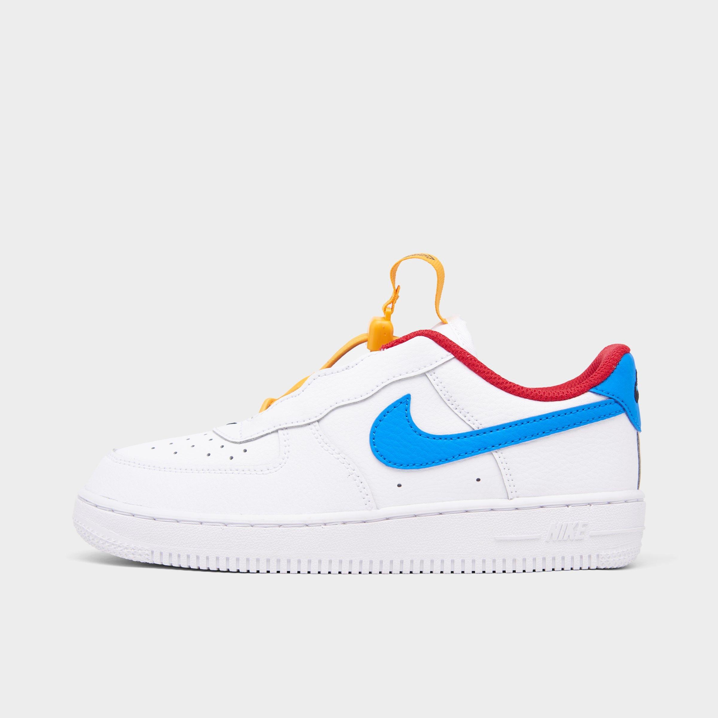 Nike Little Kids Air Force 1 Toggle Casual Shoes in White/Photo Blue/University Gold Size: 1.0