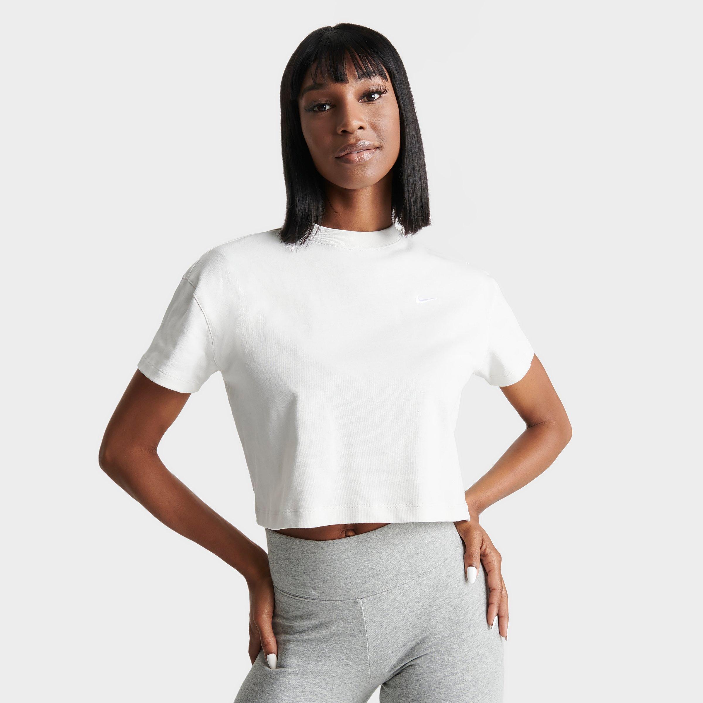 Nike Women's Solo Swoosh Essential Cropped T-shirt In Phantom/white