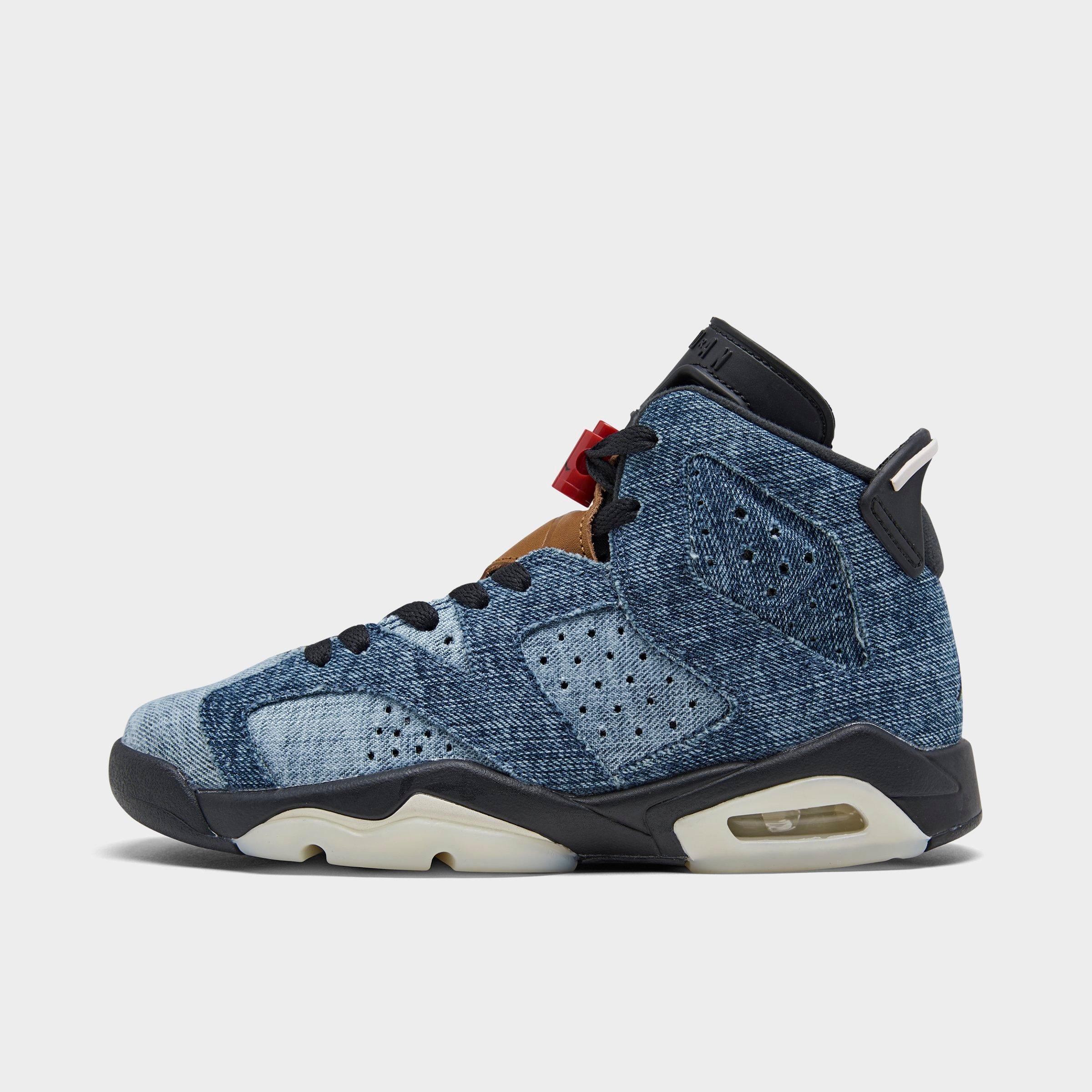 Big Kids Air Jordan Retro 6 Washed Denim Basketball Shoes Finish