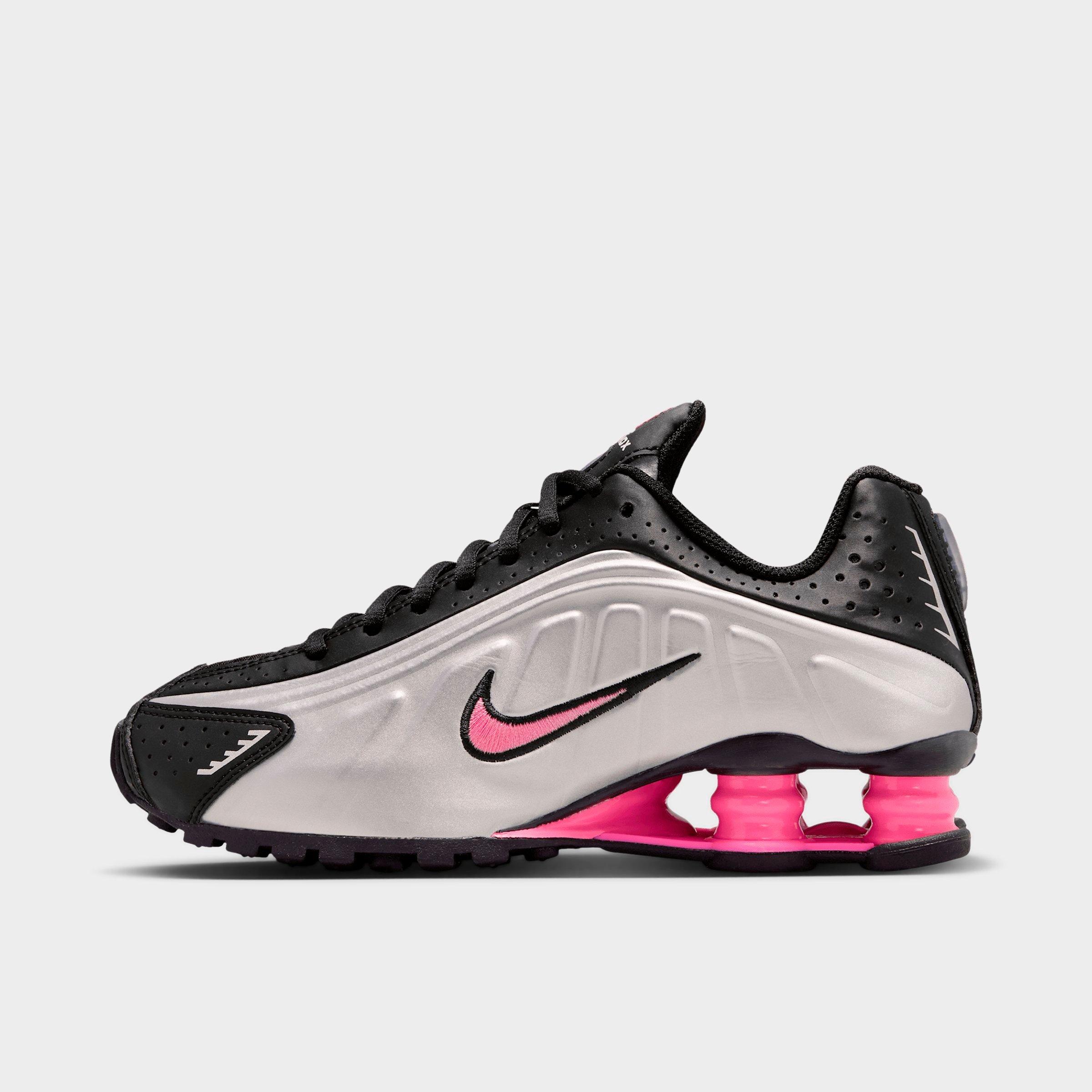 Nike Big Kids Shox R4 Casual Shoes in Black/Pinksicle/Metallic Silver Size: 3.5