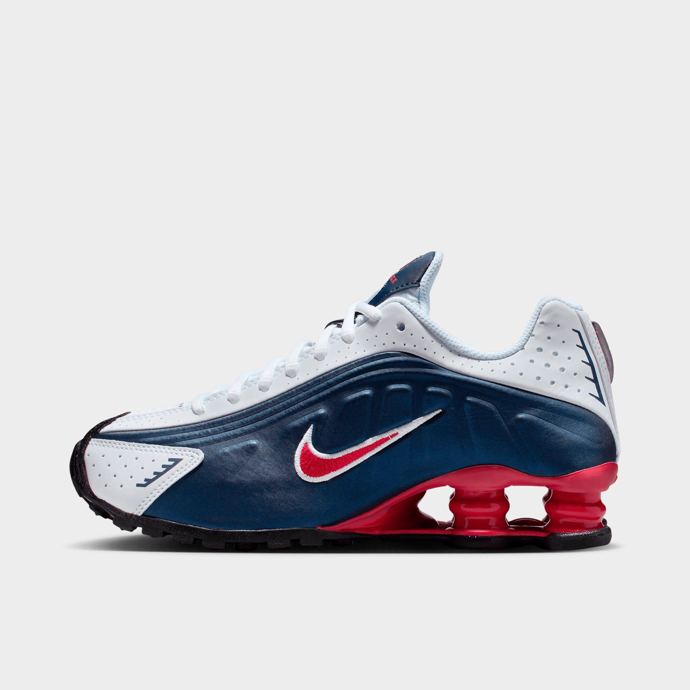 Nike Big Kids Shox R4 Casual Shoes in Midnight Navy/White/Metallic Silver Size: 3.5